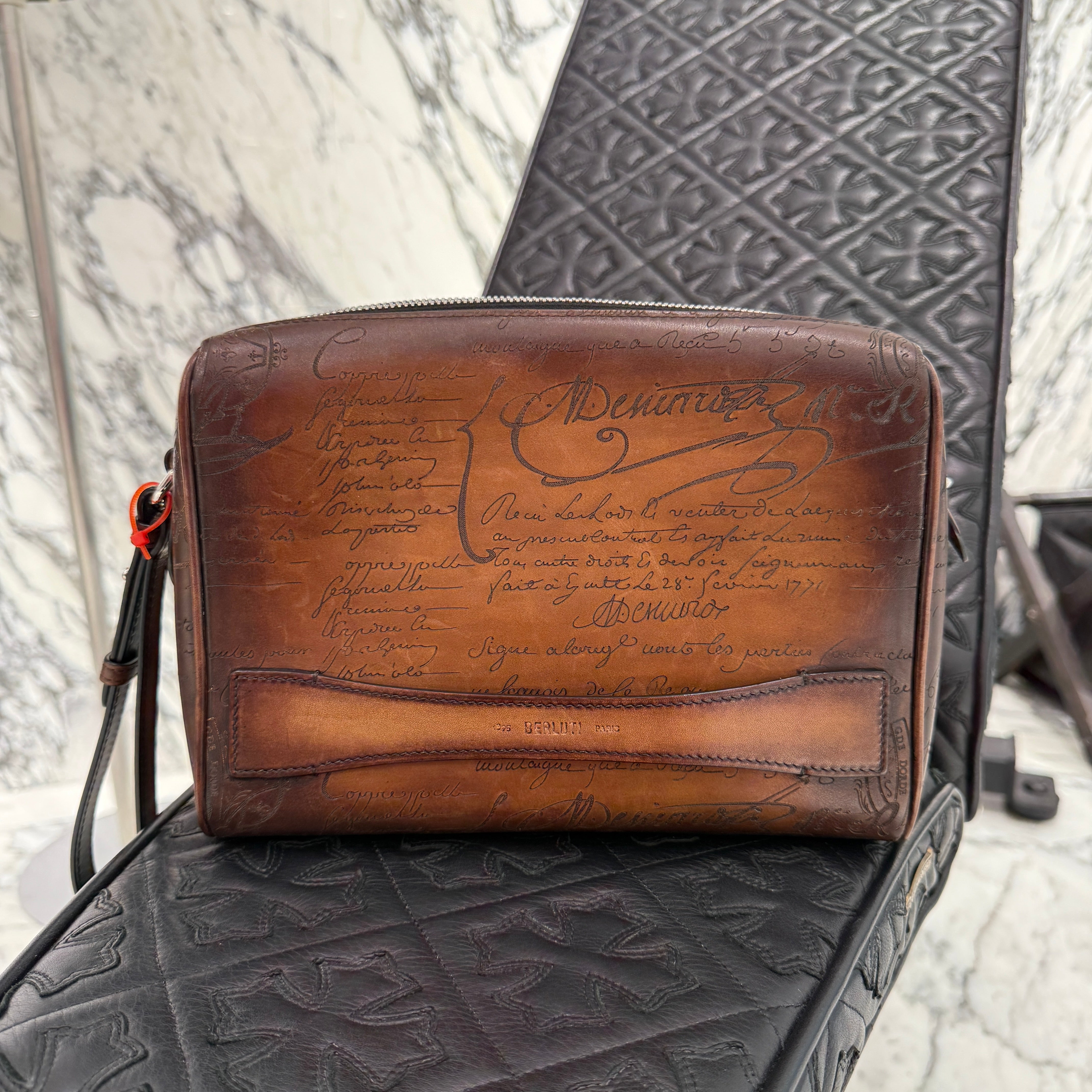 BERLUTI Berluti Rosewood Scritto Leather Zip Pouch
