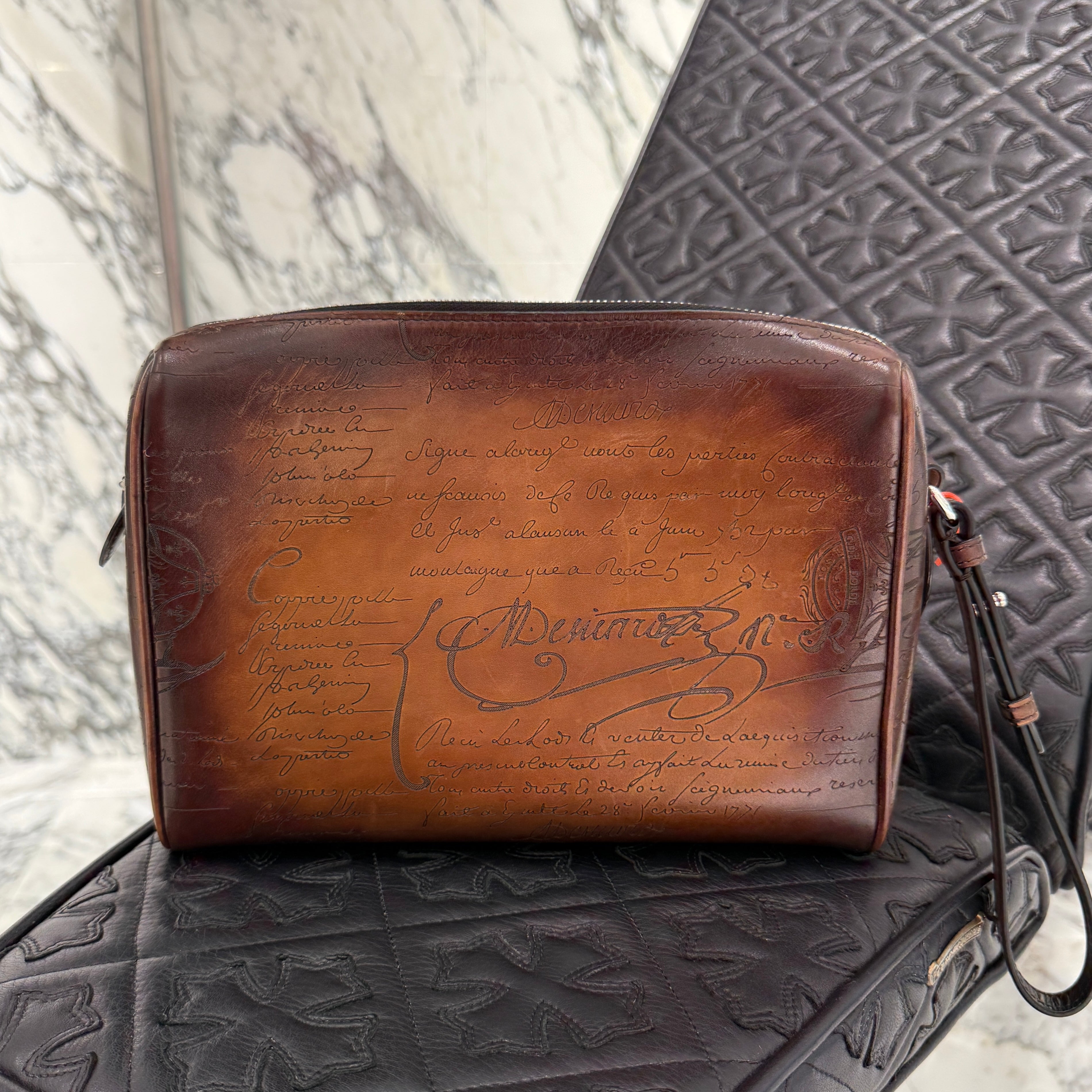 BERLUTI Berluti Rosewood Scritto Leather Zip Pouch