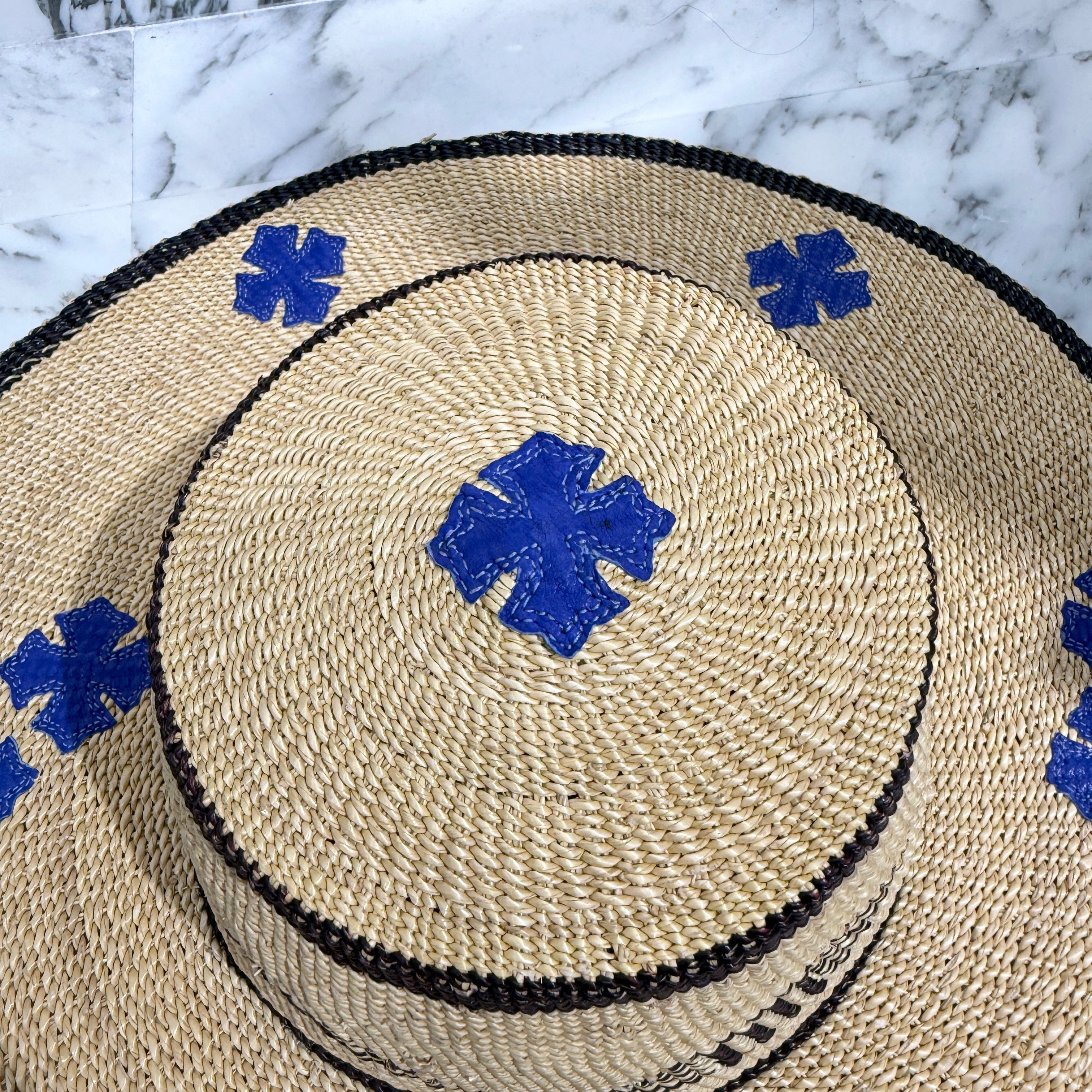 CHROME HEARTS Cemetery Cross Leather Patch Straw Hat Size ONE SIZE