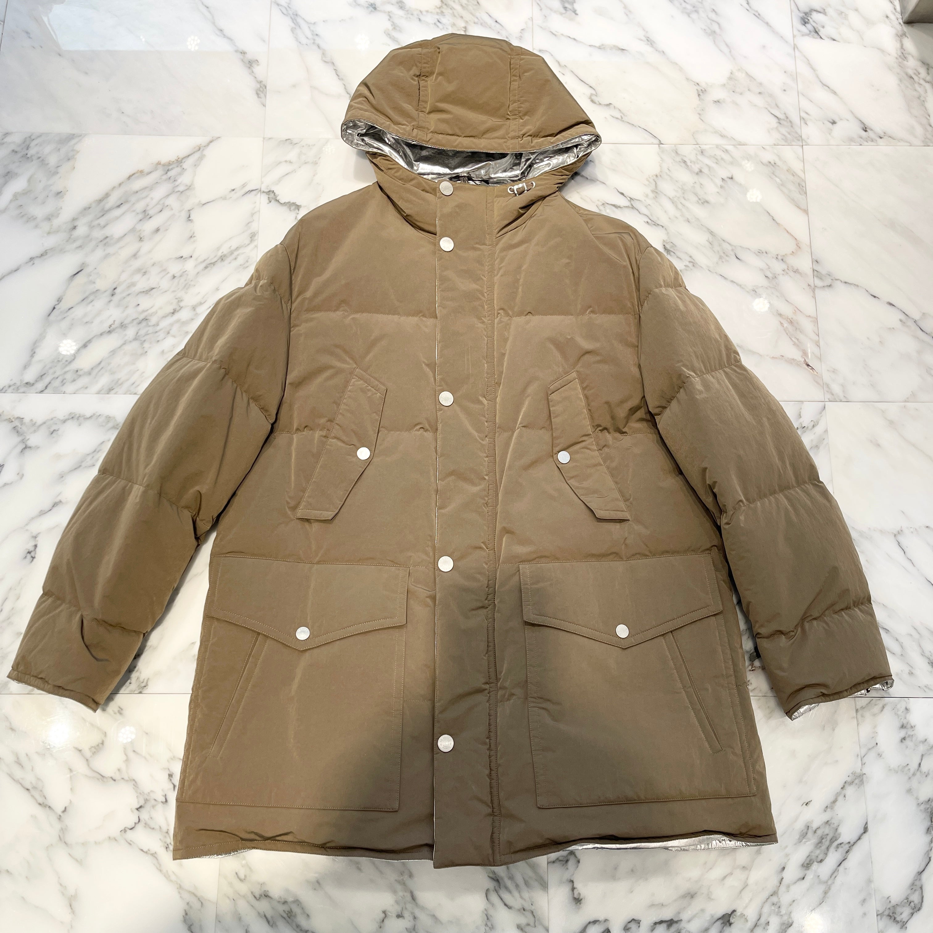 HERMES 2019AW Metallic Lining Hoodie Down Jacket Size 54 エルメス メタリックライニング フーディダウン ジャケット  サイズ54