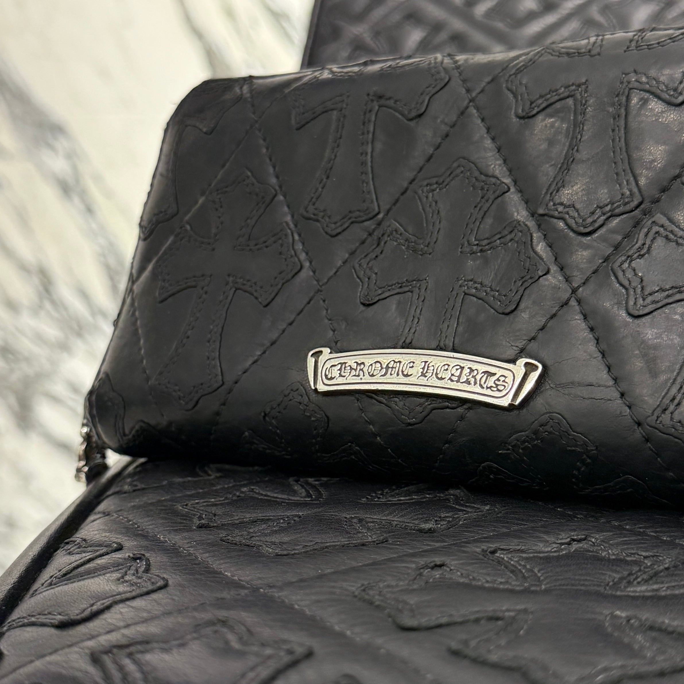 CHROME HEARTS Cemetery Cross Leather Patch Quilting Leather Wallet クロムハーツ セメタリークロス レザーパッチ キルティングレザー ウォレット