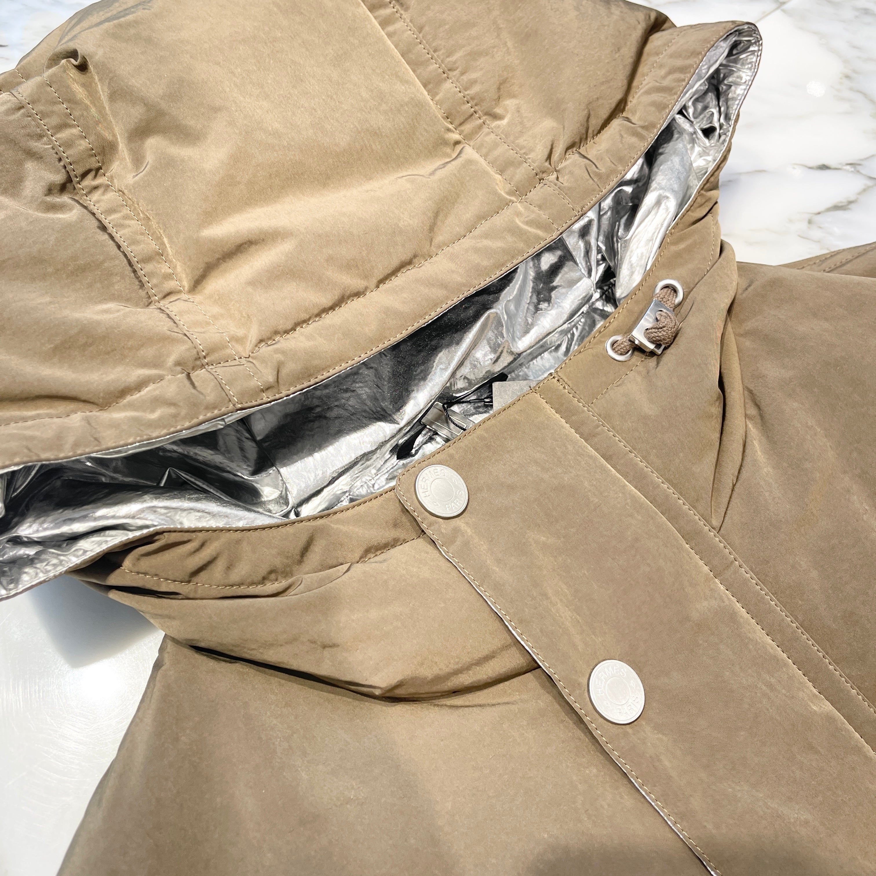 HERMES 2019AW Metallic Lining Hoodie Down Jacket Size 54 エルメス メタリックライニング フーディダウン ジャケット  サイズ54