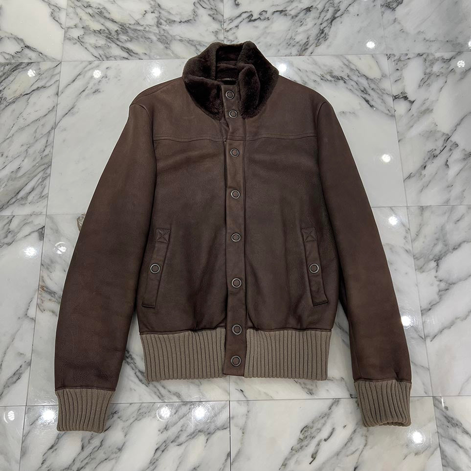 BOTTEGA VENETA 2021AW Sheep Skin Leather Riders Boa Jacket Size 48