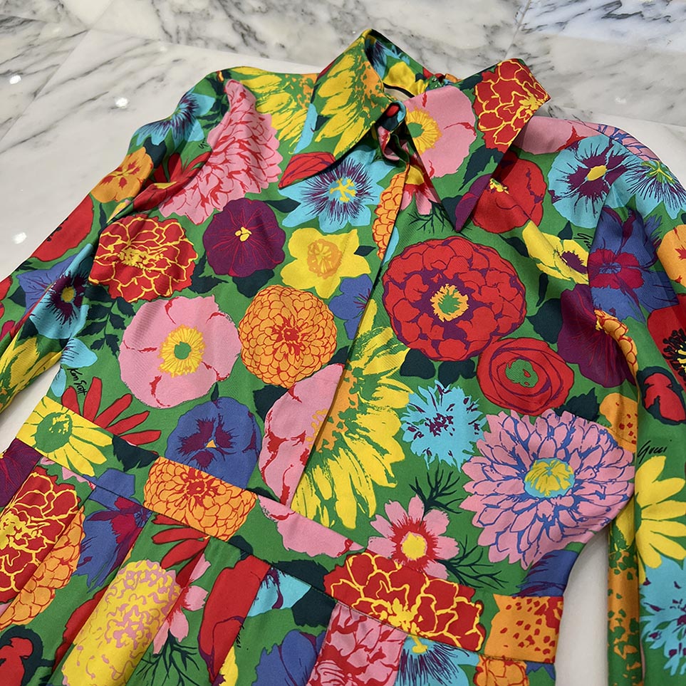 GUCCI × KEN SCOTT Floral Silk Maxi Dress 648923 ZAGIB Size 38 グッチ × ケンスコット フローラル シルク マキシドレス サイズ38