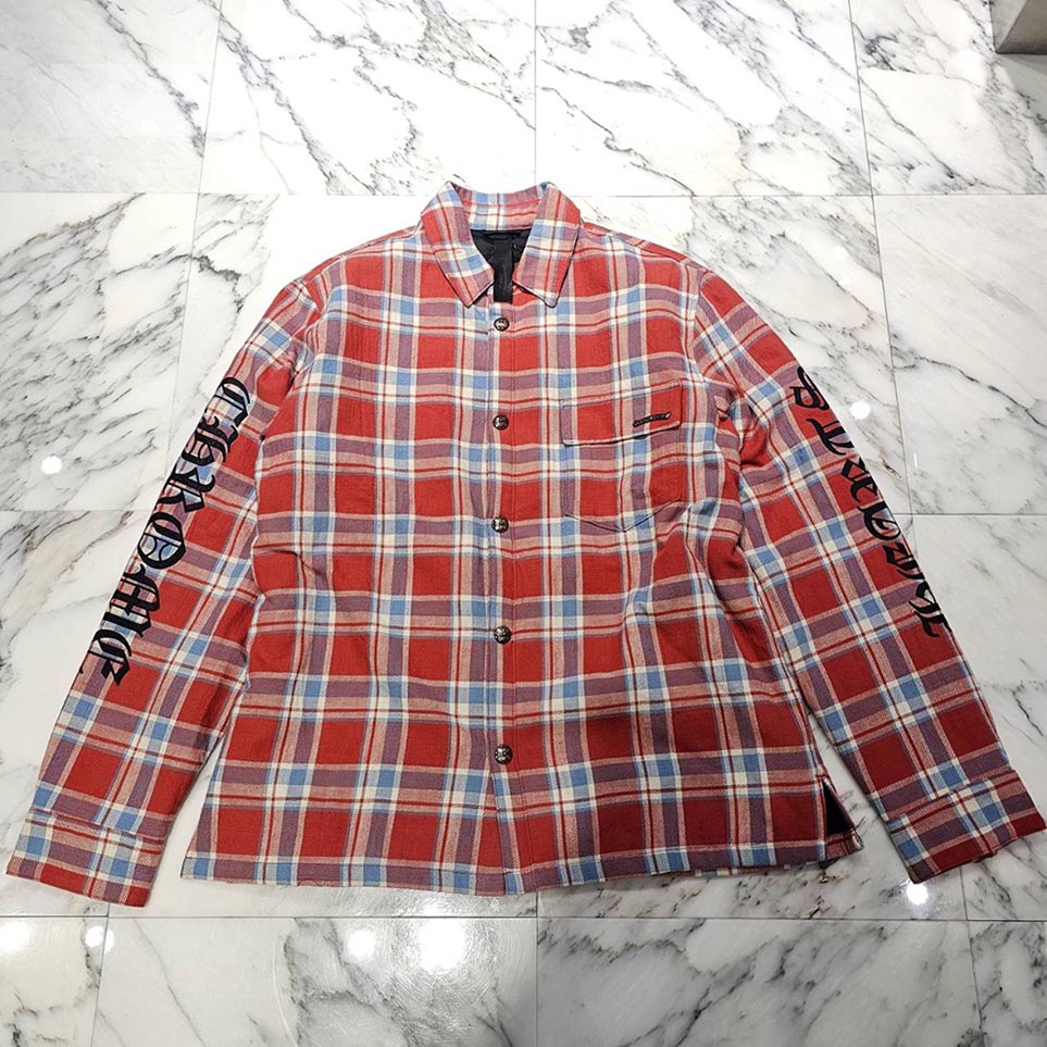 CHROME HEARTS Y NOT WORK DOG Flannel Check Shirt Jacket Size L