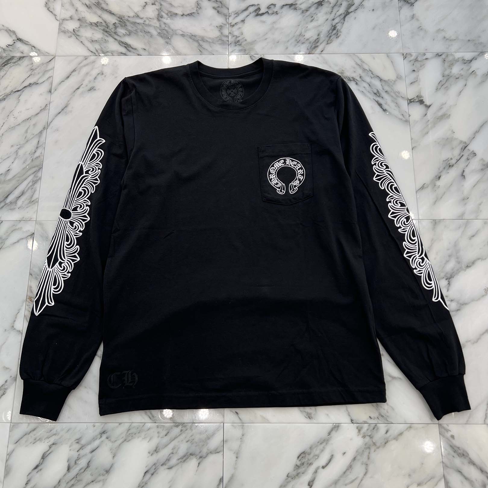 CHROME HEARTS ロンT ホースシュー フローラルクロス 黒 XL CHROME HEARTS Floral Cross Horseshoe Long Sleeve Tee Size L クロム