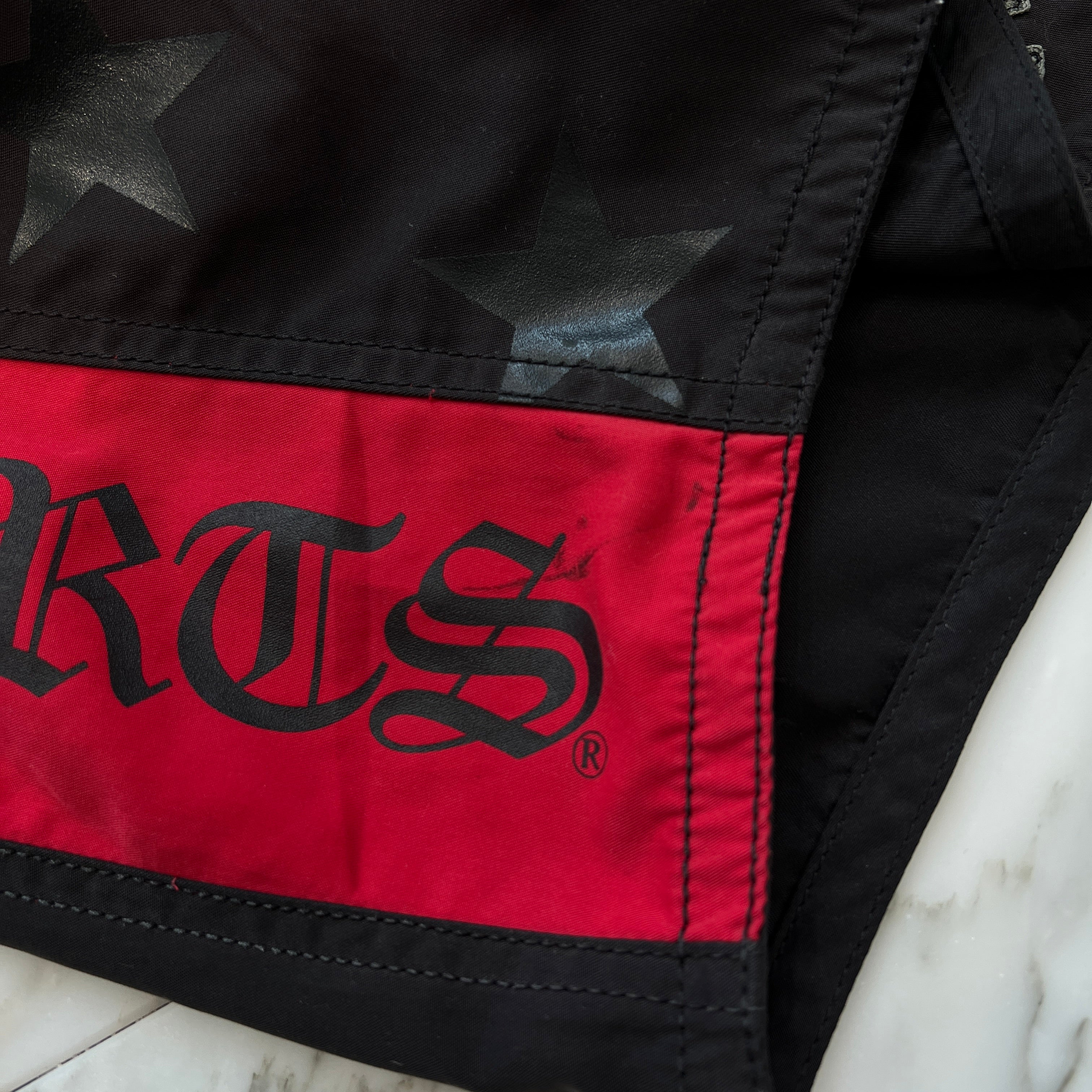 CHROME HEARTS Cross Flare Leather Patch Star Print Swim Pants Size 33 クロムハーツ クロスフレア レザーパッチ スタープリント スウィムパンツ サイズ33