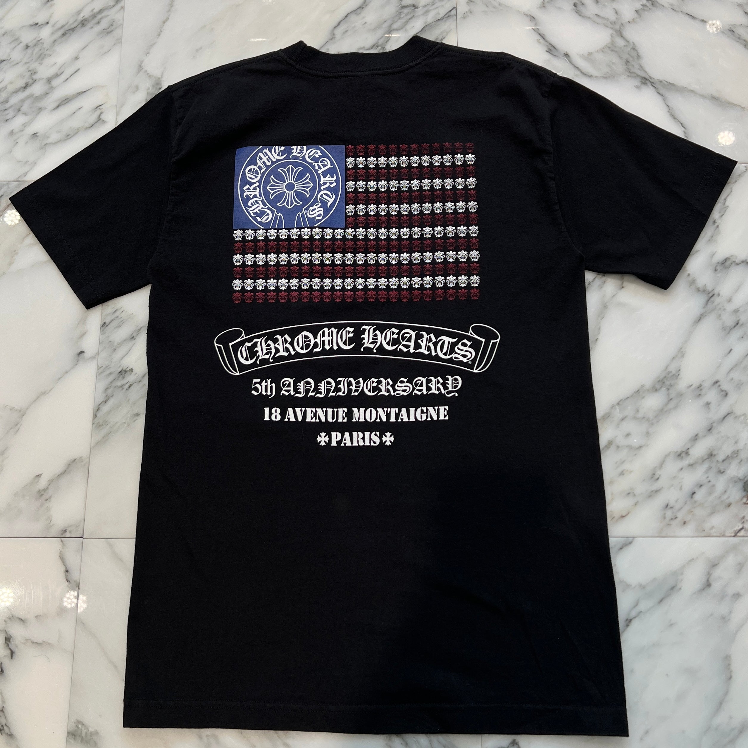 CHROME HEARTS Paris Limited 5th Anniversary BS Flare American Flag Tee サイズM クロムハーツ パリス リミテッド 5th アニバーサリー BSフレア アメリカン フラッグ Tシャツ ブラック サイズM