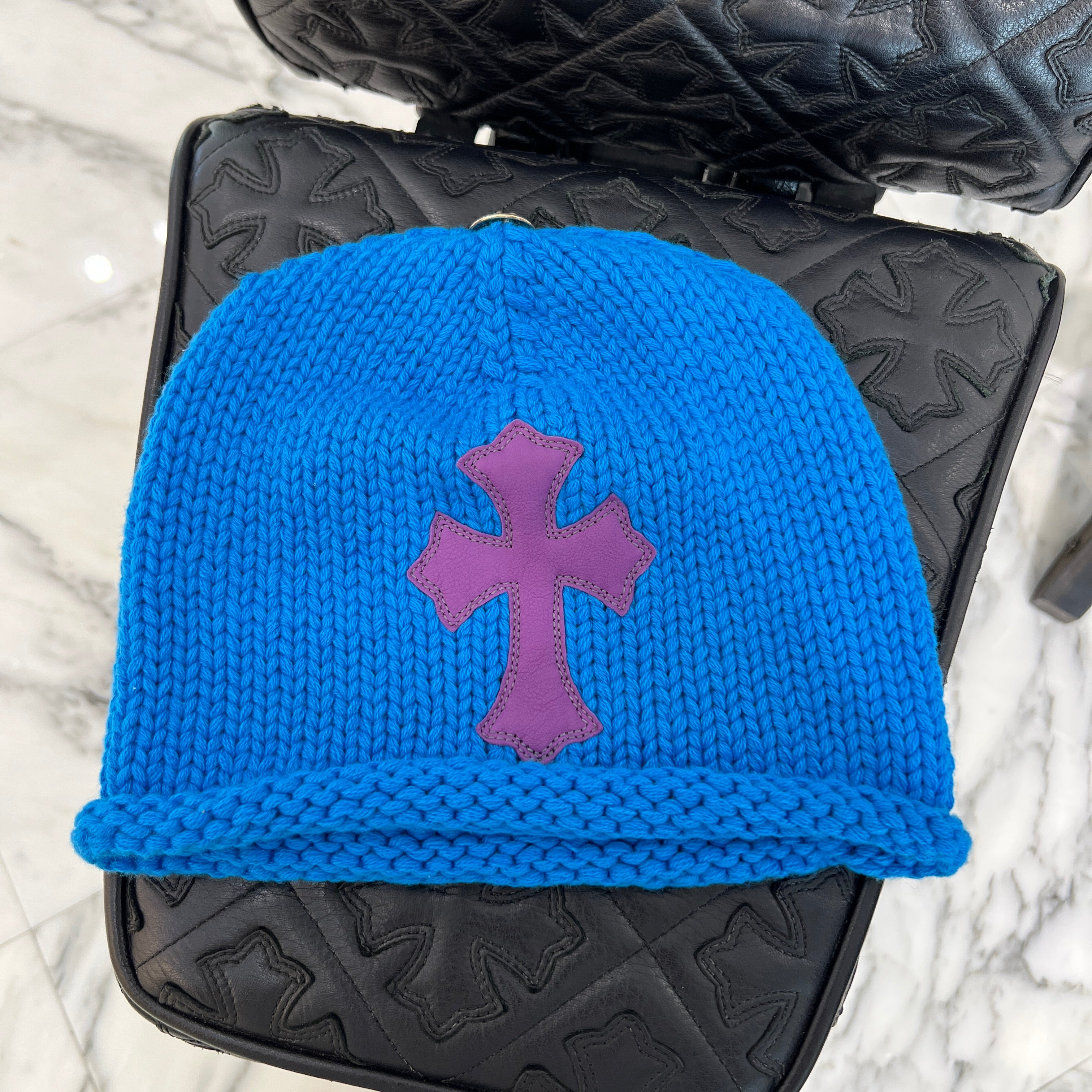 CHROME HEARTS Cashmere Leather 1 Cross Patch Beanie Size ONE SIZE（22cm） クロムハーツ カシミヤ レザー 1クロスパッチ ビーニー サイズONE SIZE（22cm）