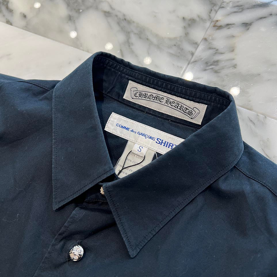 CHROME HEARTS × COMME des GARCONS Cross Ball Button Cotton Shirt Size S クロムハーツ × コムデギャルソン クロスボールボタン コットンシャツ サイズS