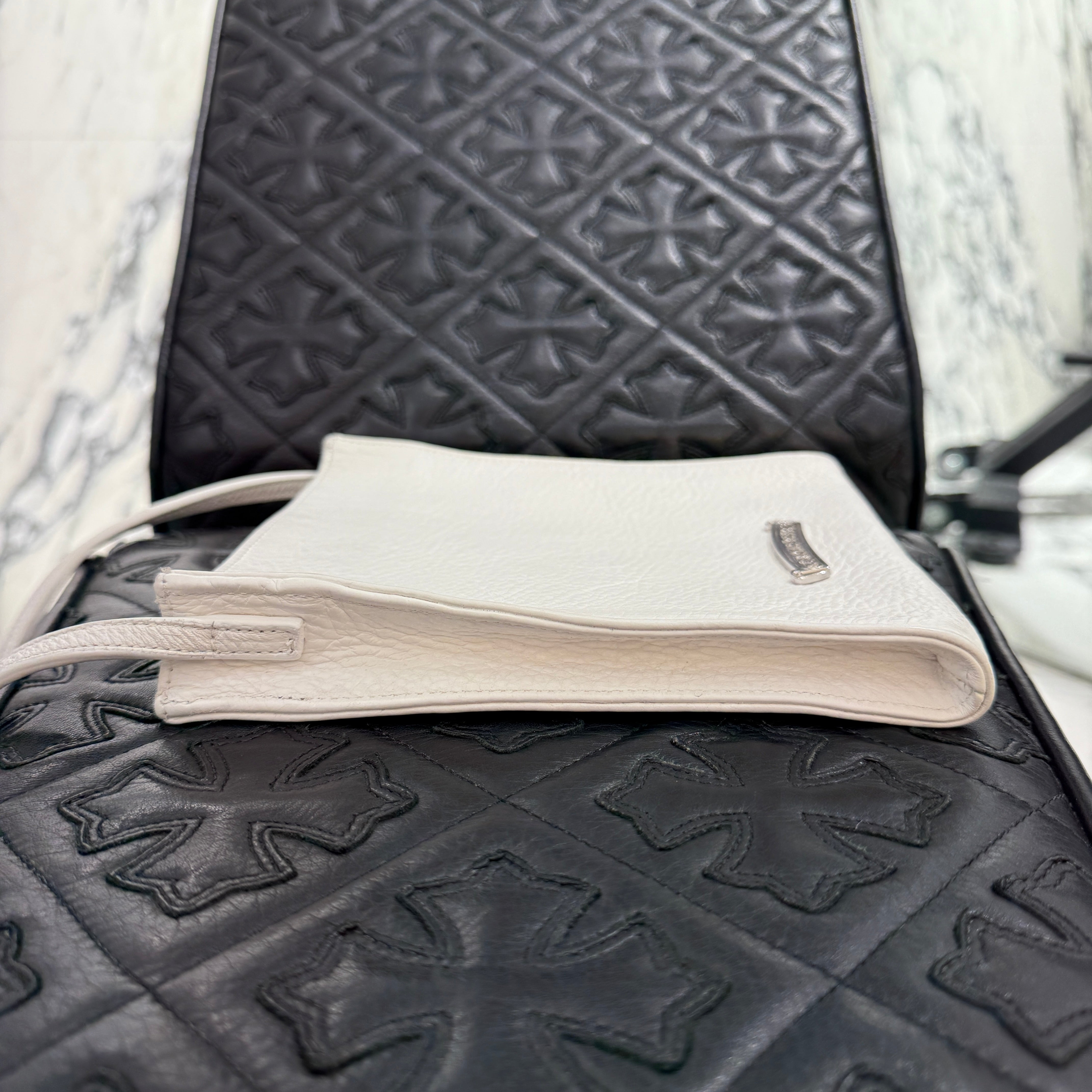 CHROME HEARTS Silver Filigree Cross Square Pocket Leather Shoulder Bag クロムハーツ シルバー フィリグリークロス スクエアポケット レザーショルダーバッグ