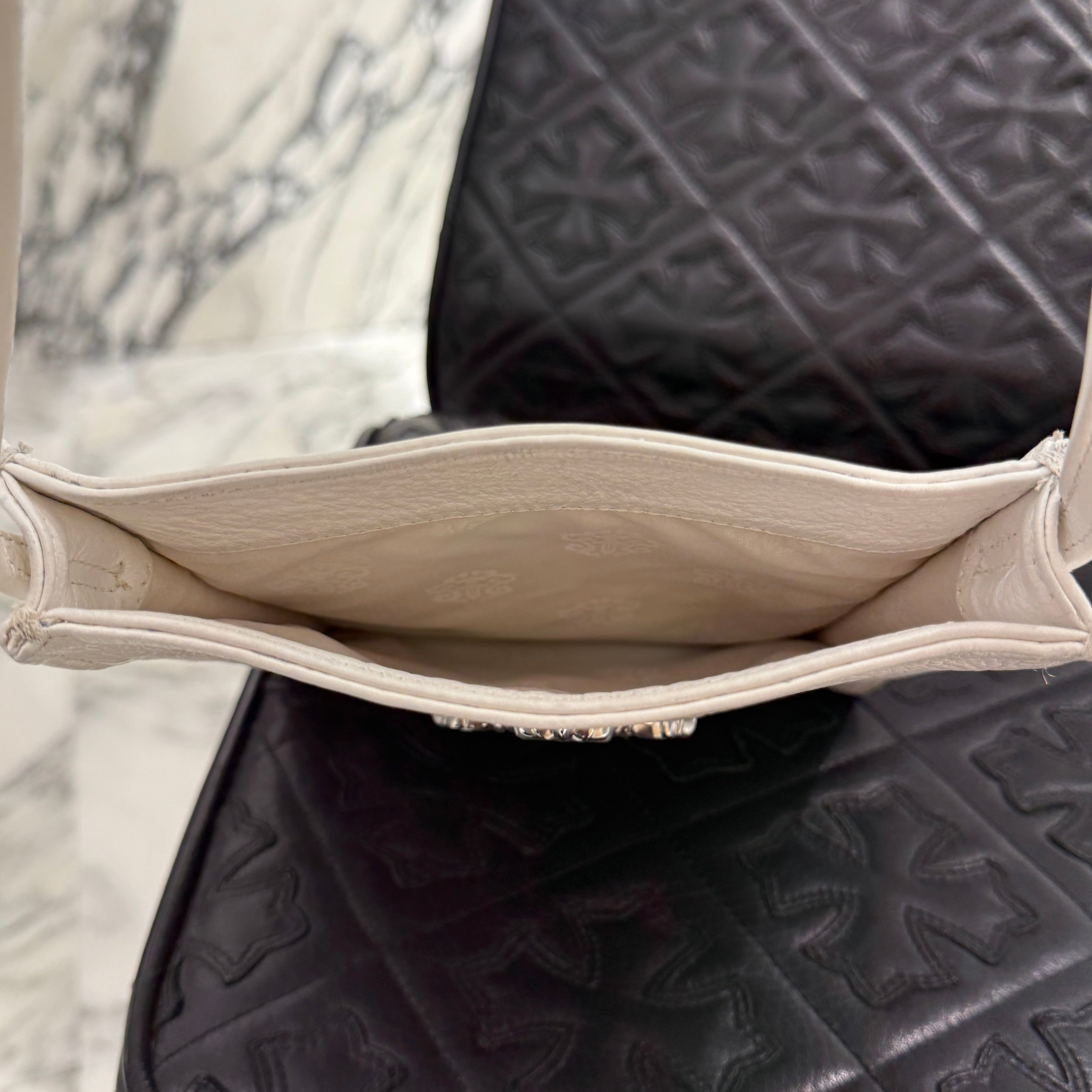 CHROME HEARTS Silver Filigree Cross Square Pocket Leather Shoulder Bag クロムハーツ シルバー フィリグリークロス スクエアポケット レザーショルダーバッグ