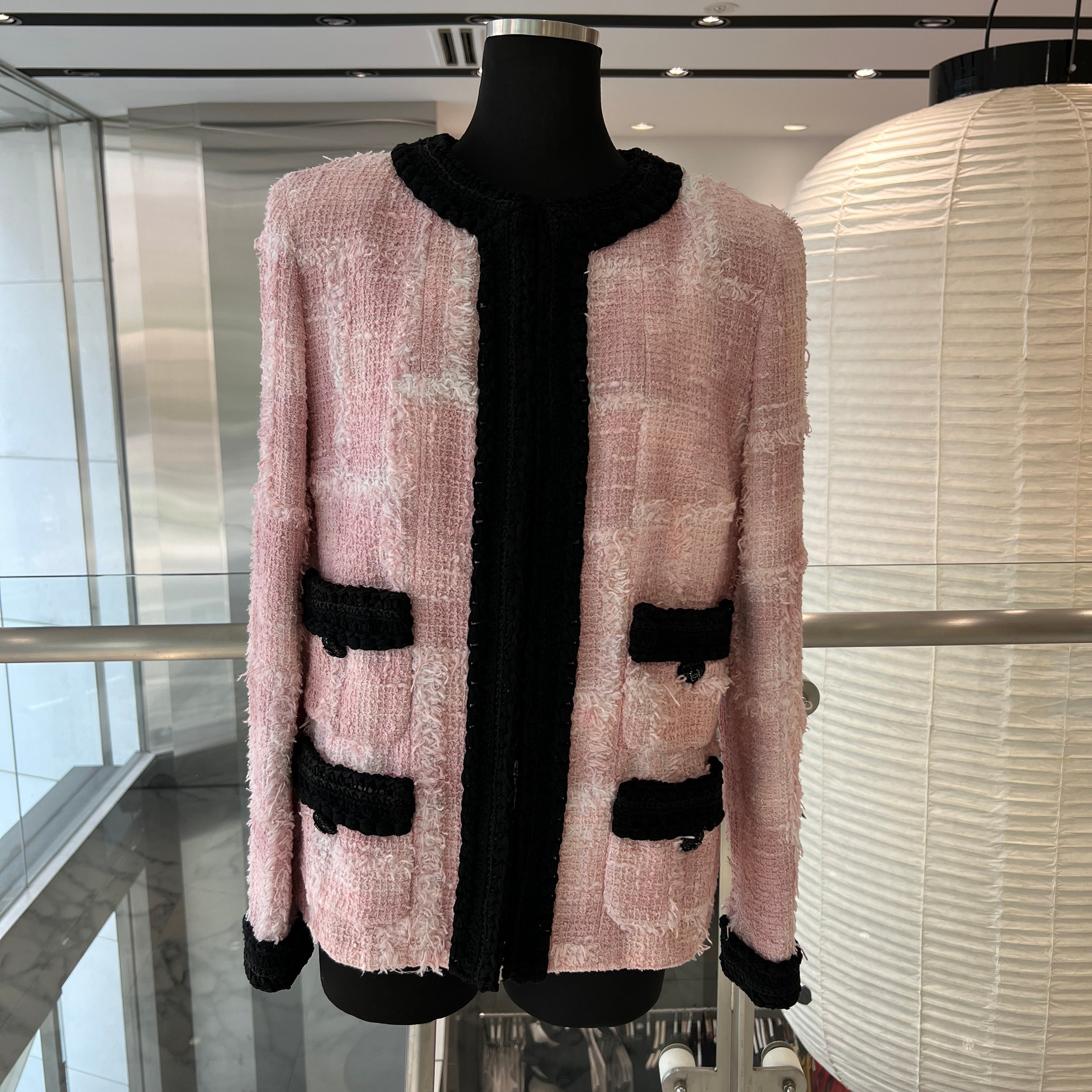 CHANEL 2021AW Cotton Tweed Collarless Jacket P71876V63453 Size 40 シャネル コットンツイード ノーカラー ジャケット サイズ40