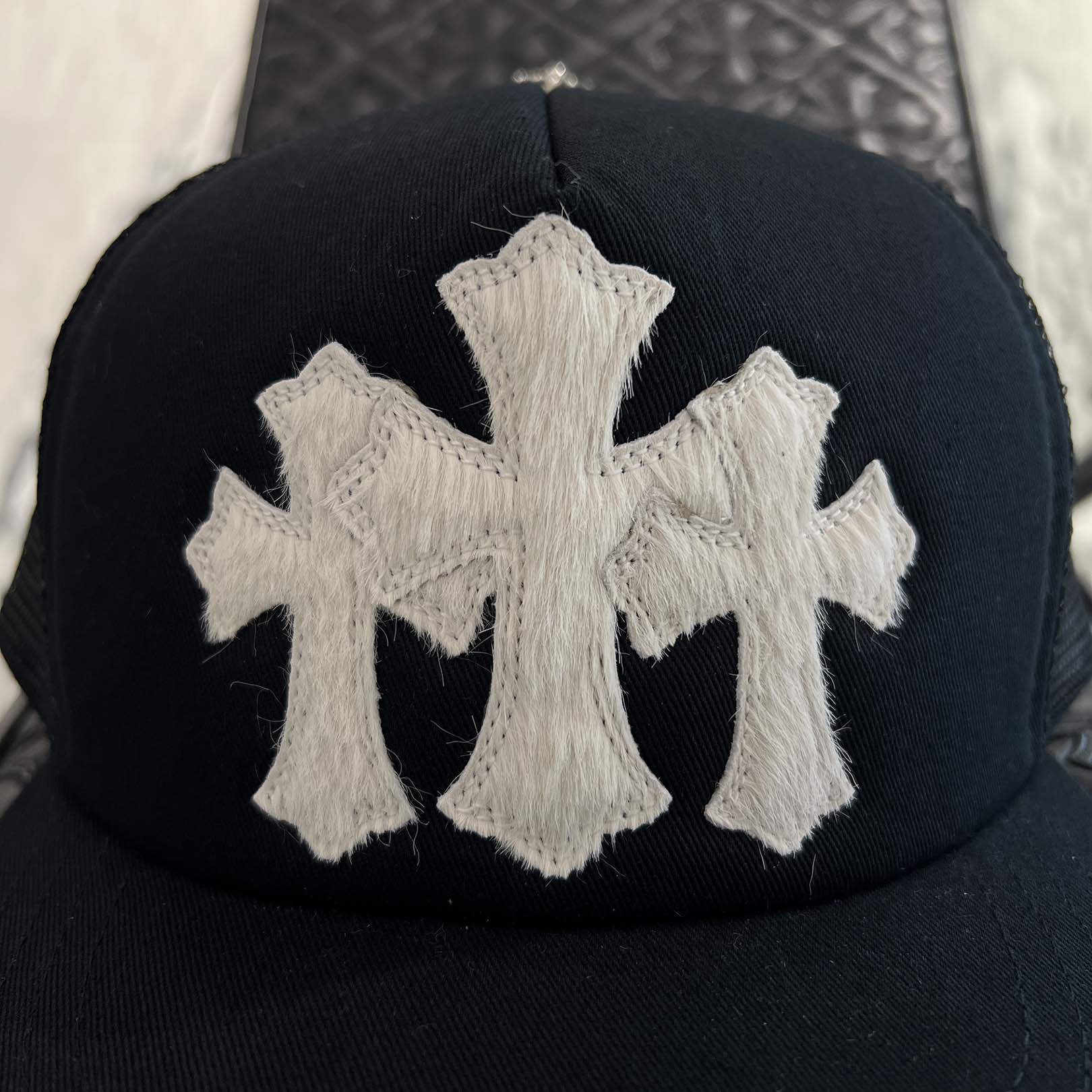 CHROME HEARTS 2025AW Triple Cross Harako Leather Patch Trucker Cap