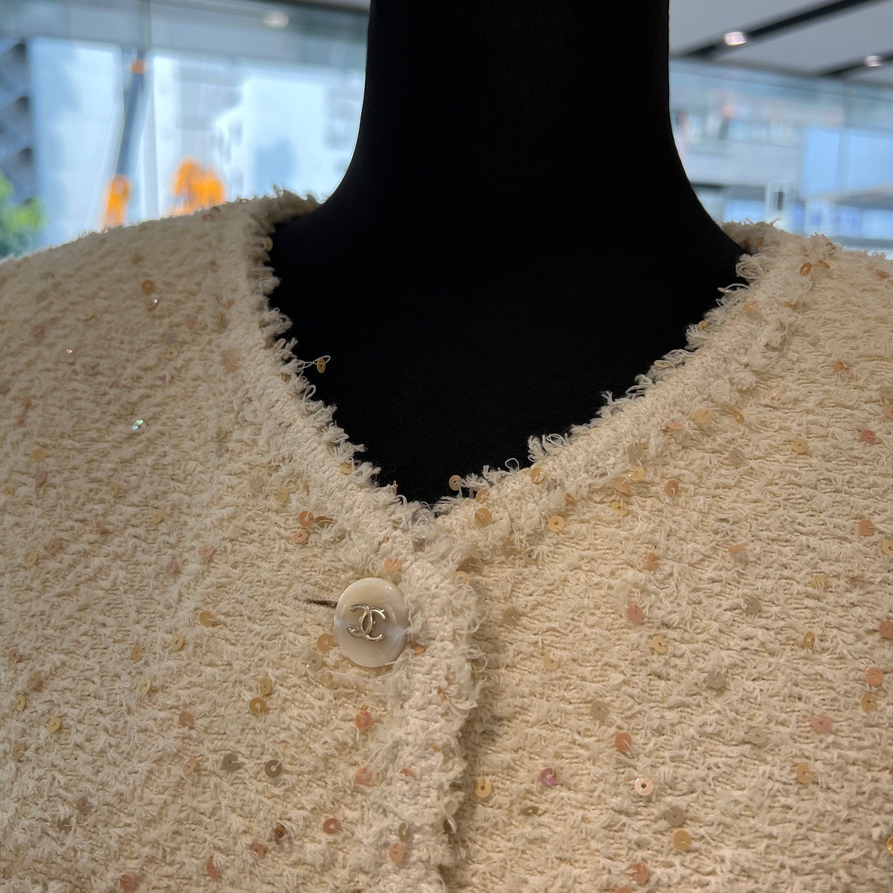 CHANEL Coco Mark Sequined Tweed Jacket PO7204V05396 Size 40 シャネル ココマーク スパンコール装飾 ツイードジャケット サイズ40