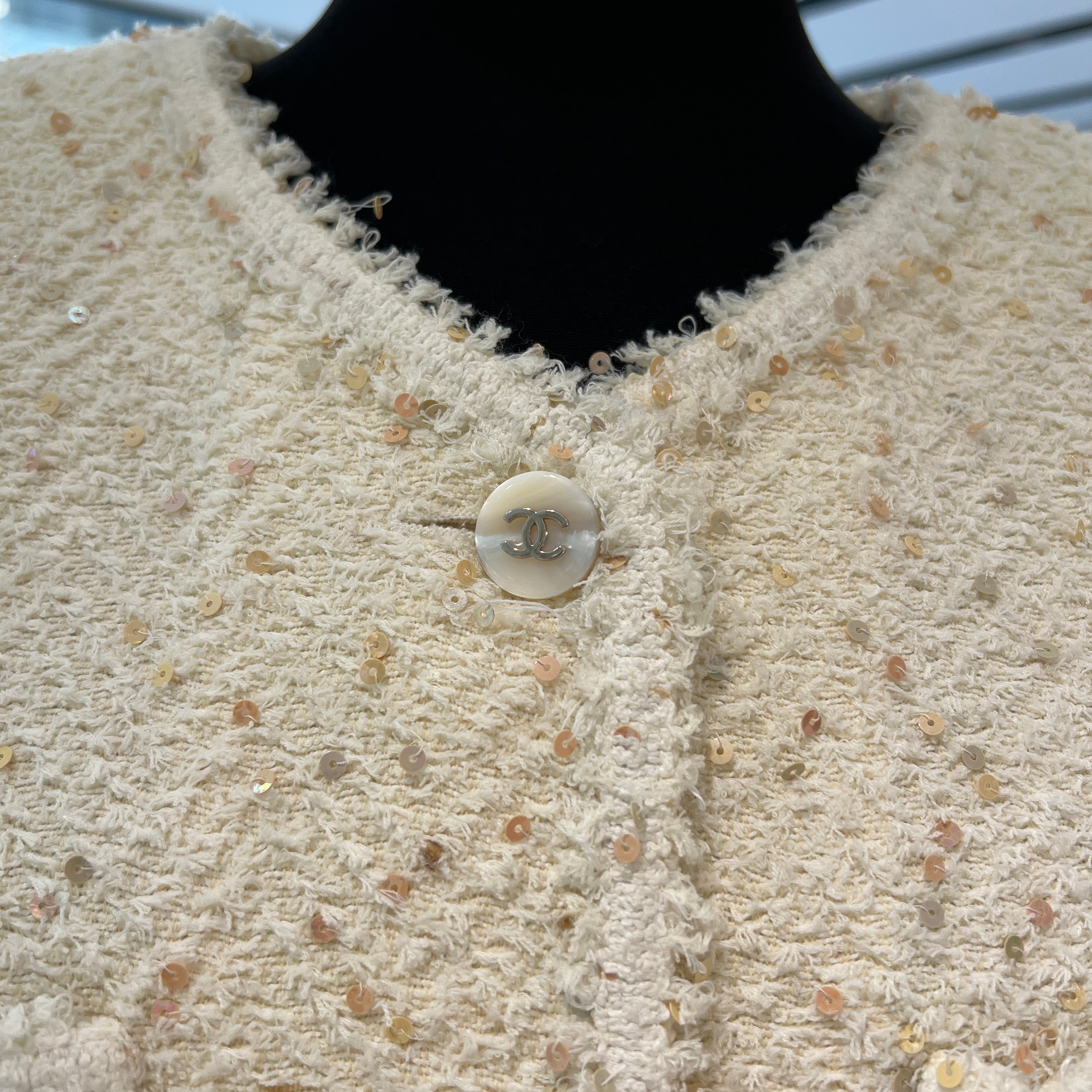 CHANEL Coco Mark Sequined Tweed Jacket PO7204V05396 Size 40