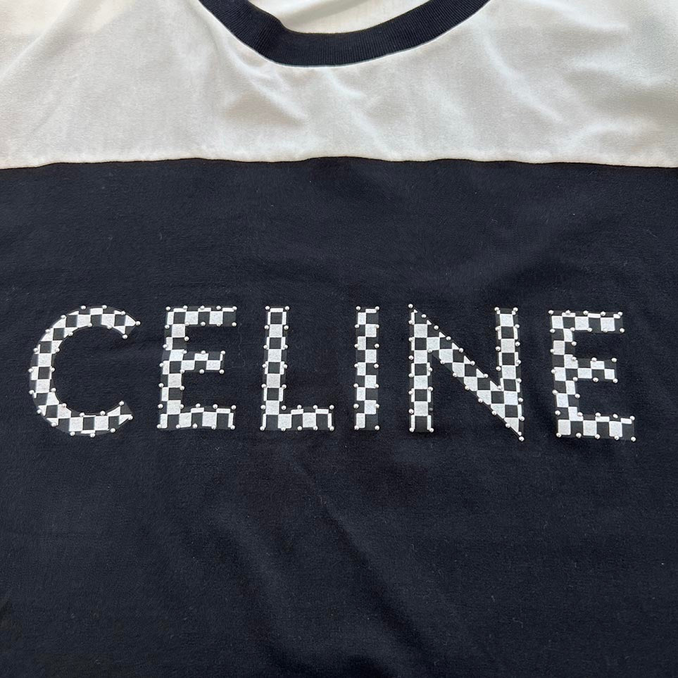 CELINE 2021SS Check Print Studs Loose Fit Tee 2X839500O Size XXL セリーヌ チェップリント スタッズ装飾 ルーズフィット Tシャツ サイズXXL