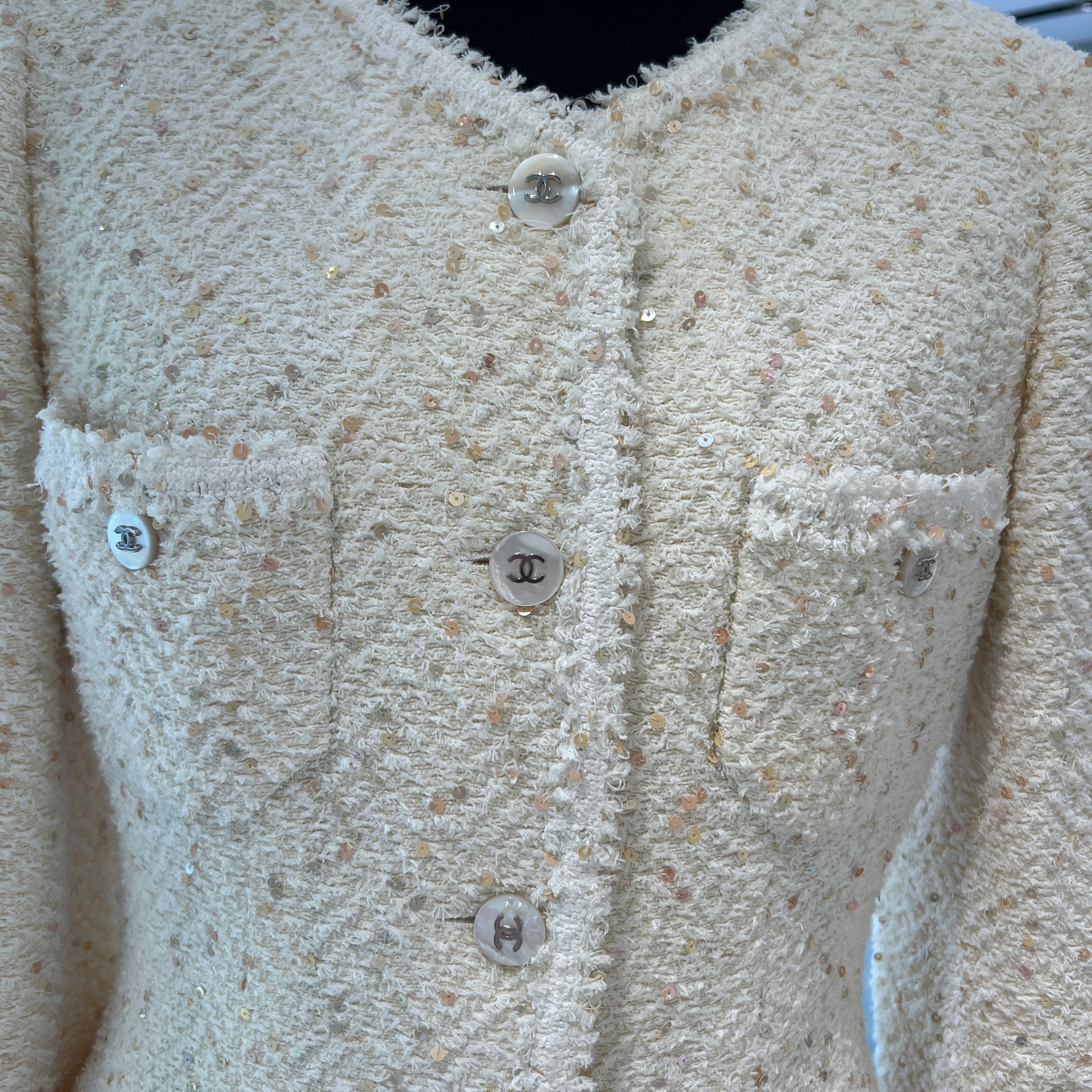 CHANEL Coco Mark Sequined Tweed Jacket PO7204V05396 Size 40 シャネル ココマーク スパンコール装飾 ツイードジャケット サイズ40