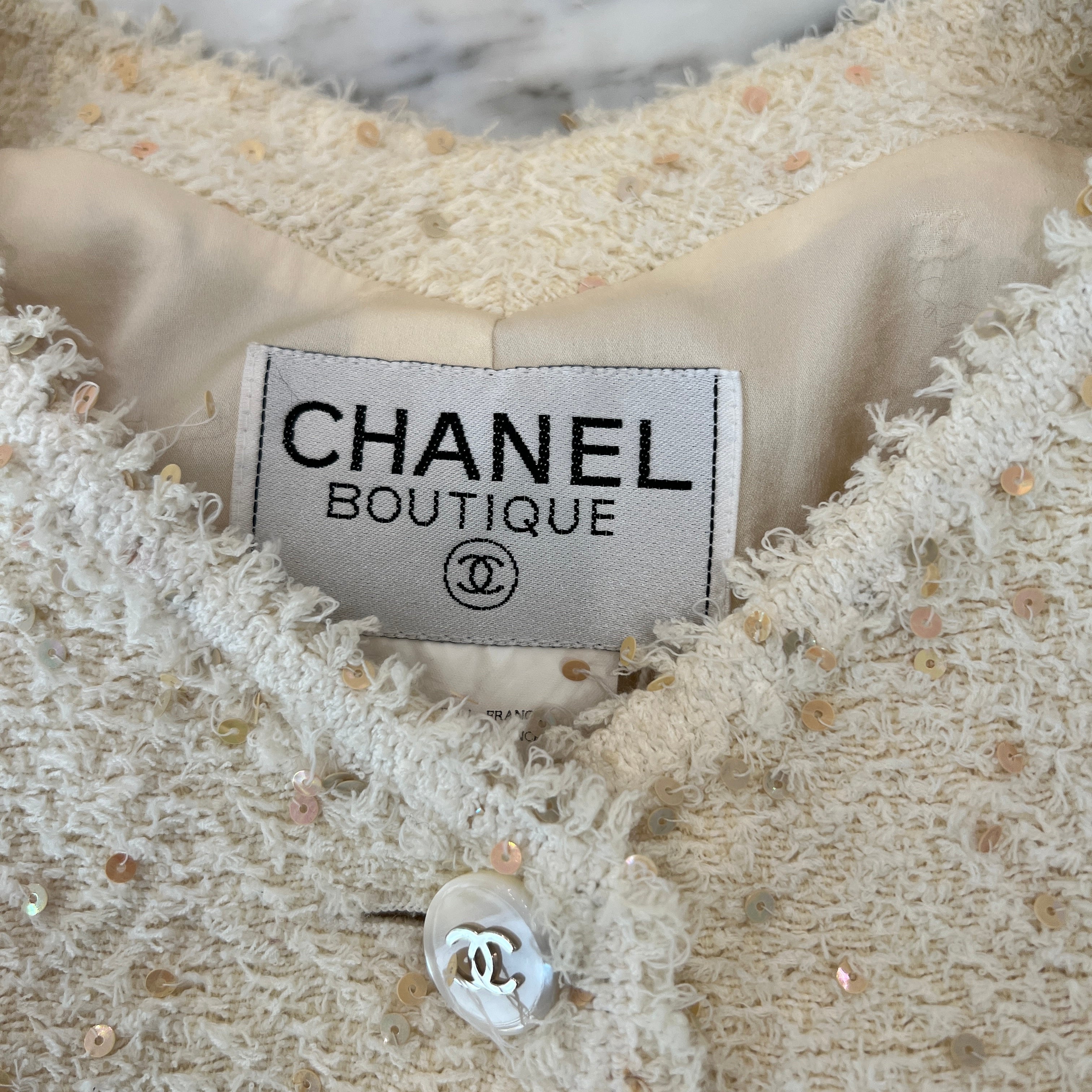 CHANEL Coco Mark Sequined Tweed Jacket PO7204V05396 Size 40 シャネル ココマーク スパンコール装飾 ツイードジャケット サイズ40