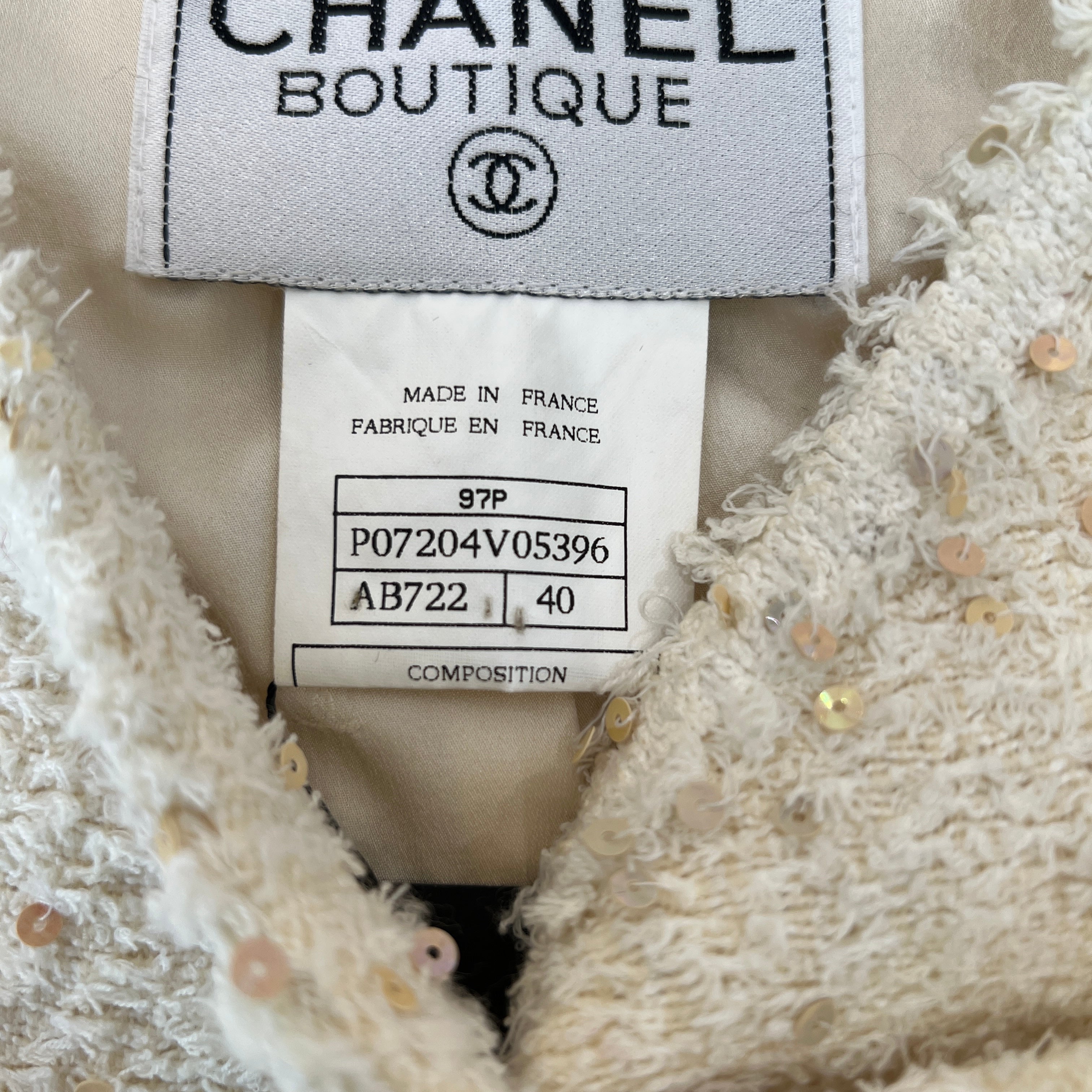 CHANEL Coco Mark Sequined Tweed Jacket PO7204V05396 Size 40 シャネル ココマーク スパンコール装飾 ツイードジャケット サイズ40