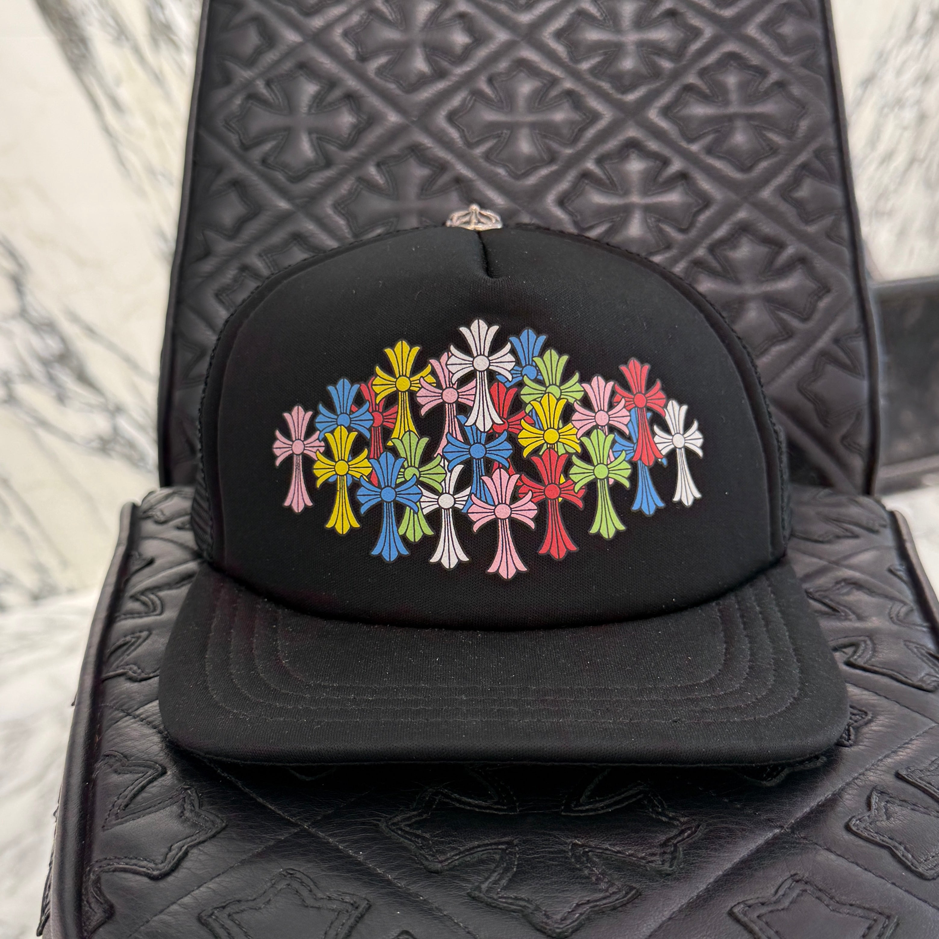 CHROME HEARTS Multi Color Cemetery Cross Print Trucker Cap ONE