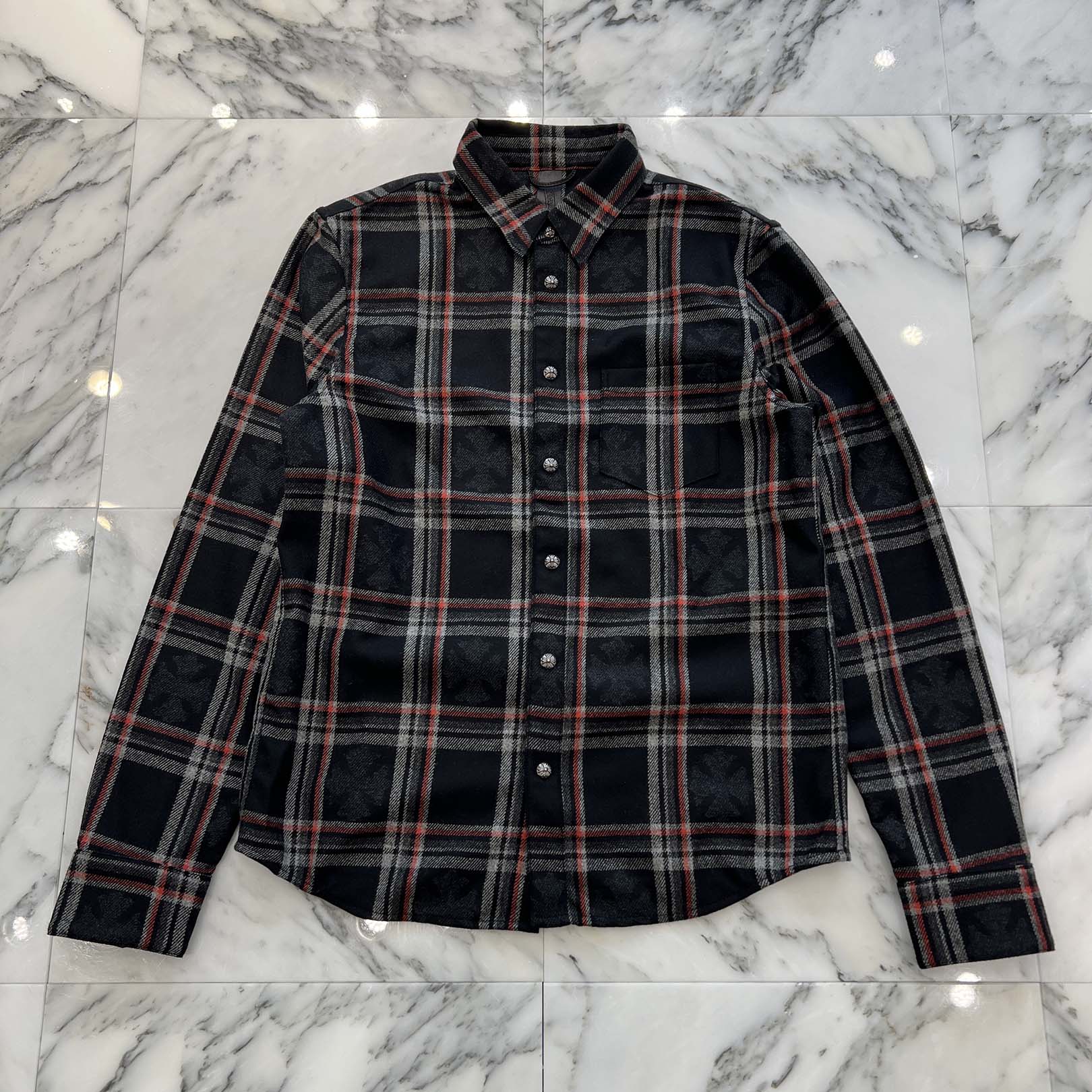 CHROME HEARTS 2025SS Y NOT Cross Ball Button Cashmere Check Shirt Size M クロムハーツ ワイノット クロスボールボタン カシミヤ チェックシャツ サイズM