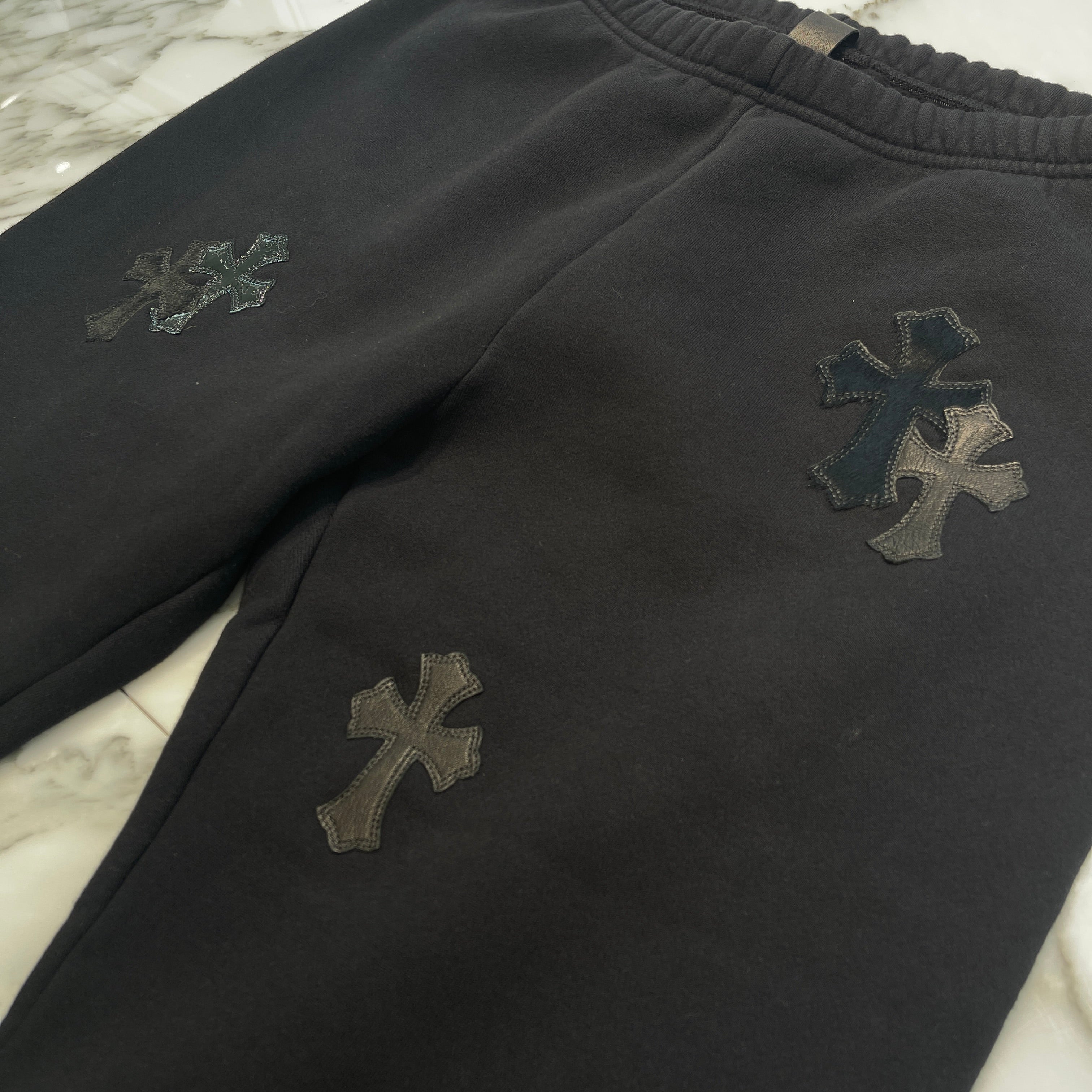 CHROME HEARTS GRP Y NOT Harako & Leather Cross Patch Sweat Pants Size M クロムハーツ ワイノット ハラコ&レザー クロスパッチ スウェットパンツ サイズM