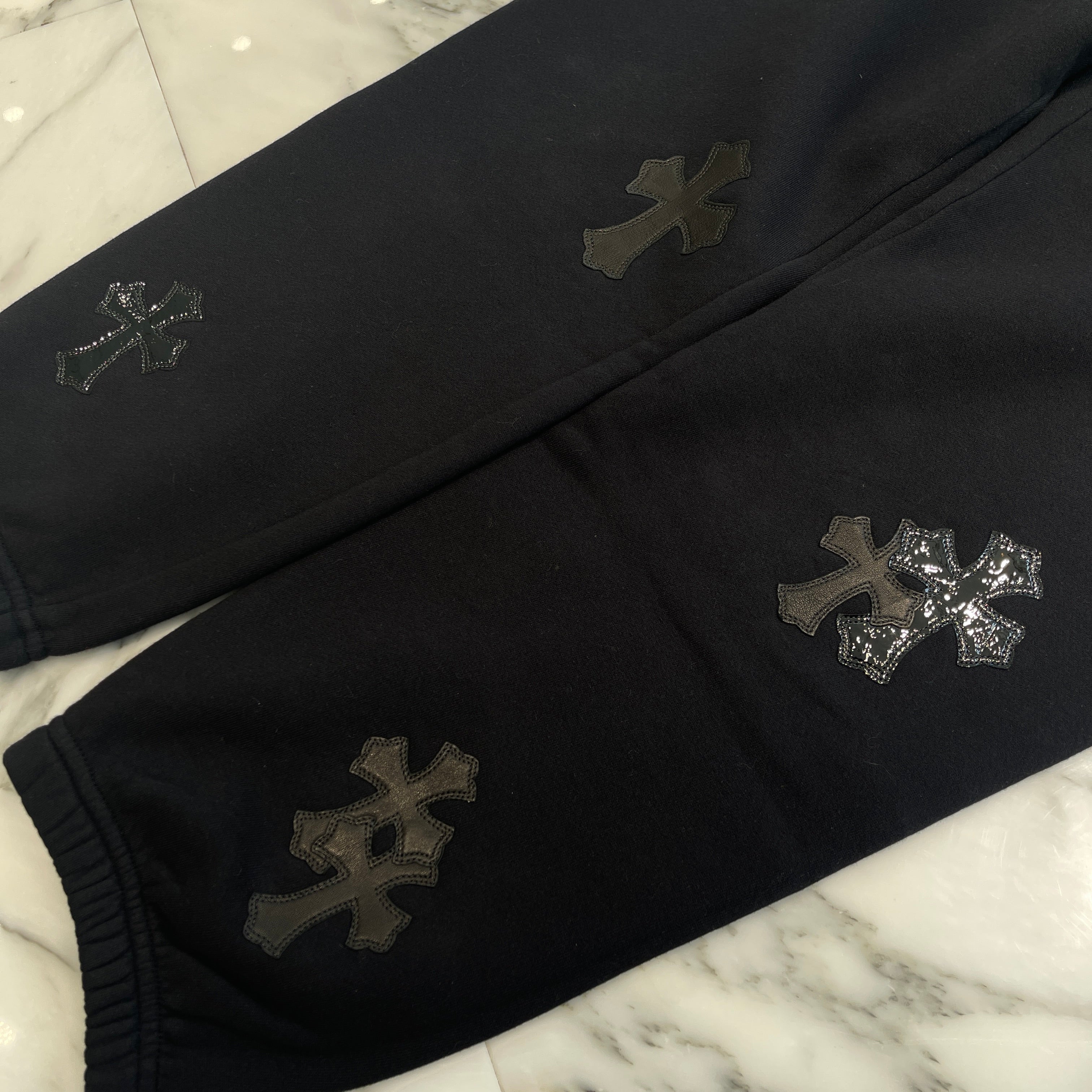 CHROME HEARTS GRP Y NOT Harako & Leather Cross Patch Sweat Pants
