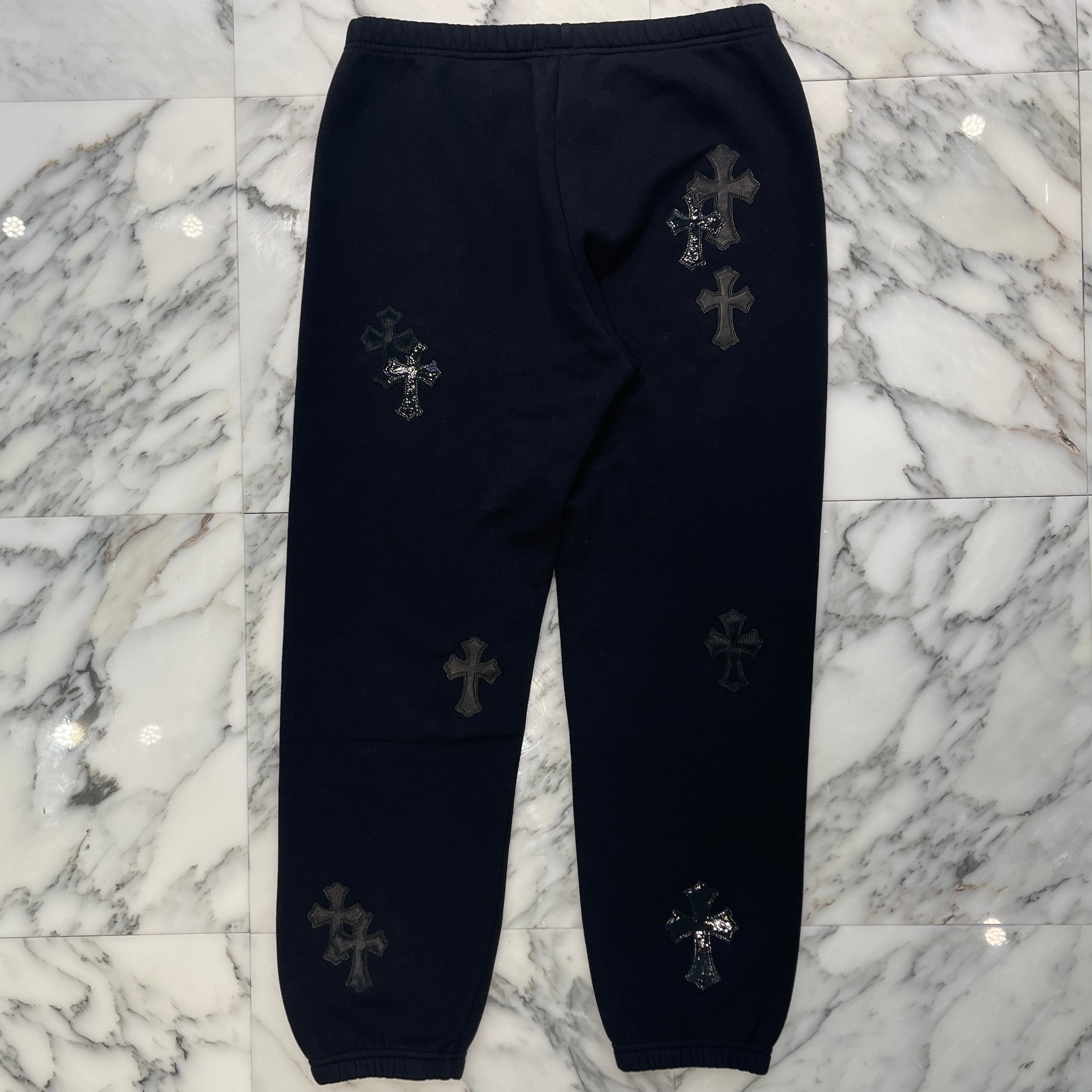 CHROME HEARTS GRP Y NOT Harako & Leather Cross Patch Sweat Pants Size M クロムハーツ ワイノット ハラコ&レザー クロスパッチ スウェットパンツ サイズM