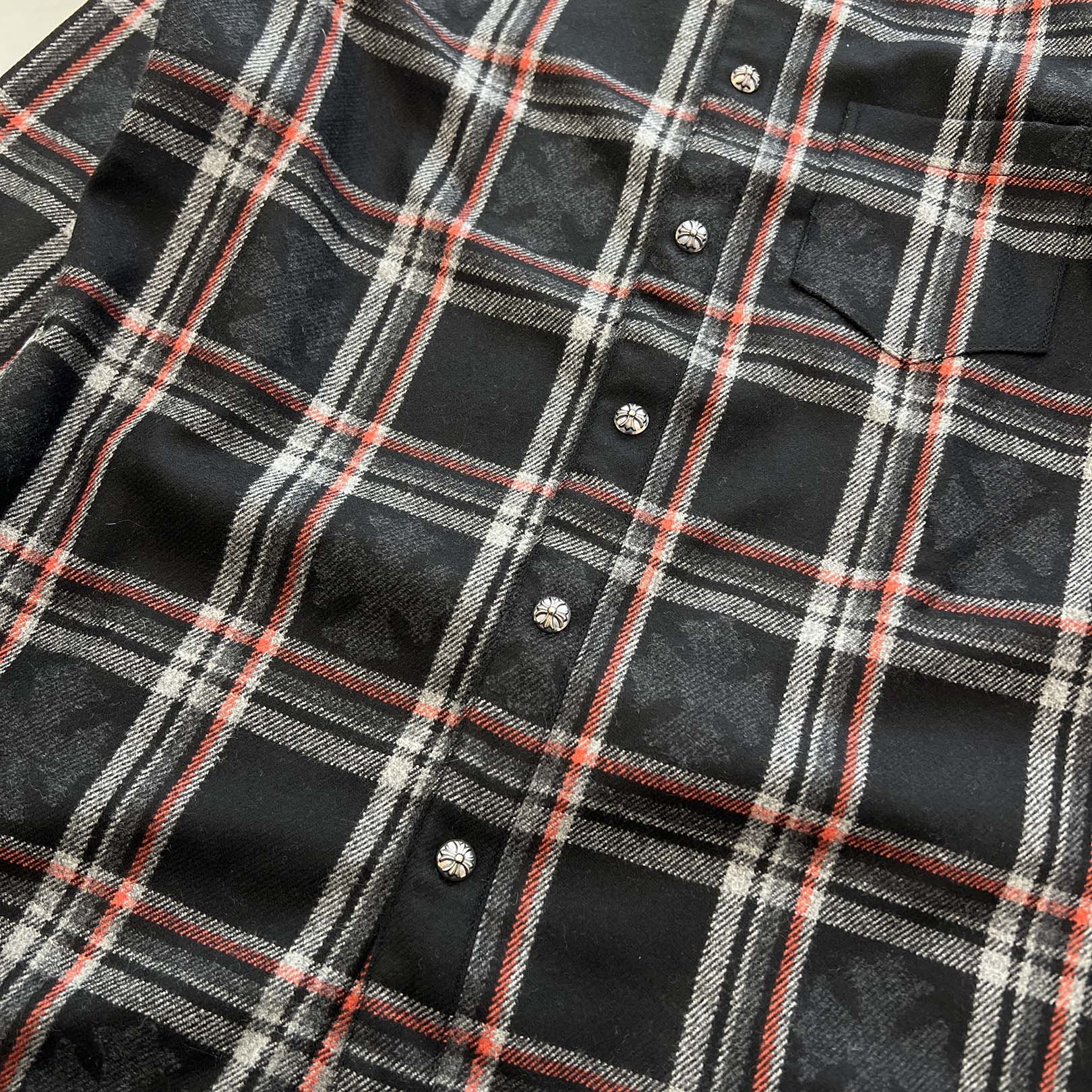 CHROME HEARTS 2025SS Y NOT Cross Ball Button Cashmere Check Shirt Size M クロムハーツ ワイノット クロスボールボタン カシミヤ チェックシャツ サイズM