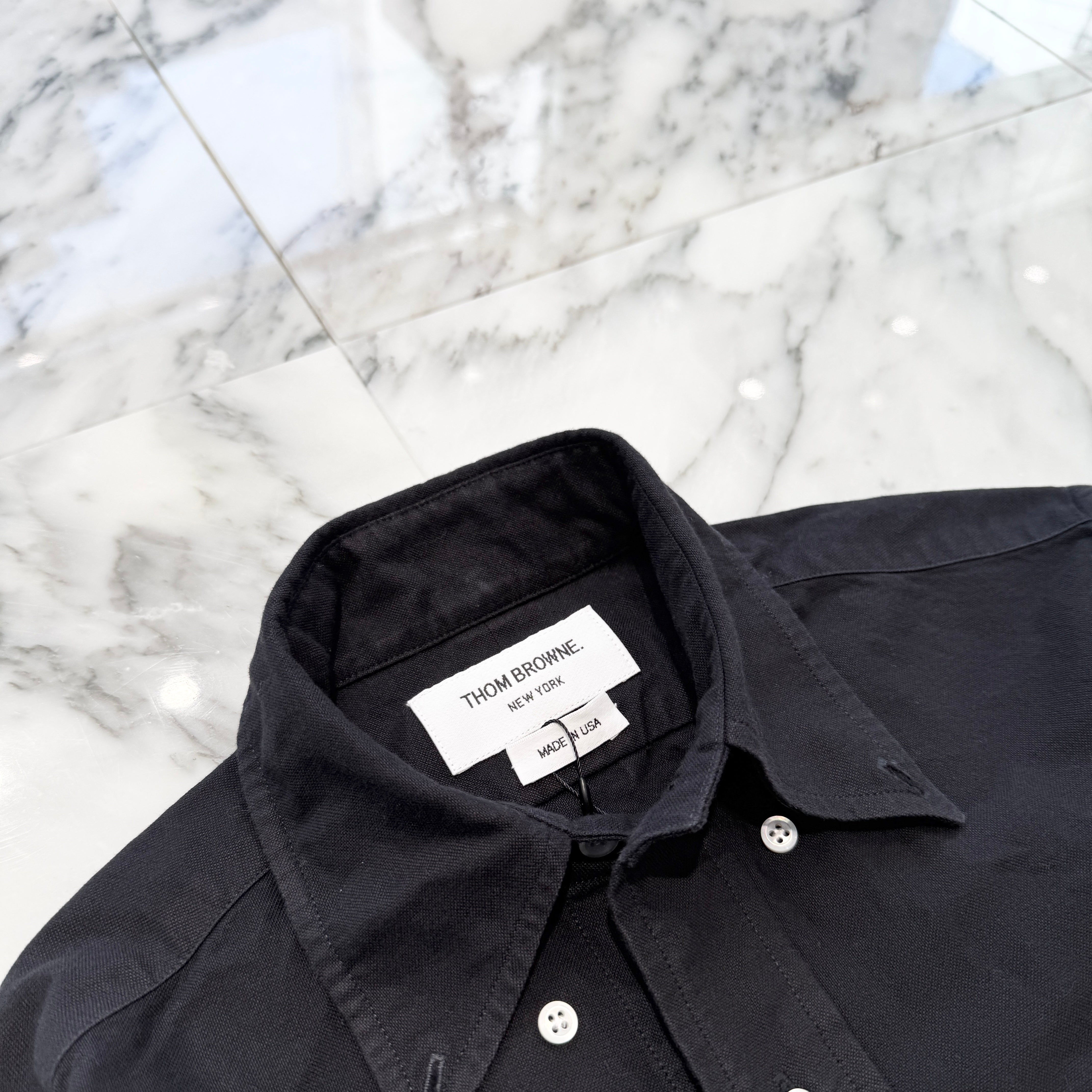 THOM BROWNE 2023AW Sleeve Embroidery Oversized Cotton Shirt MWL194E00145 Size 0 トムブラウン 肩ロゴ刺繍 オーバーサイズ コットンシャツ サイズ0