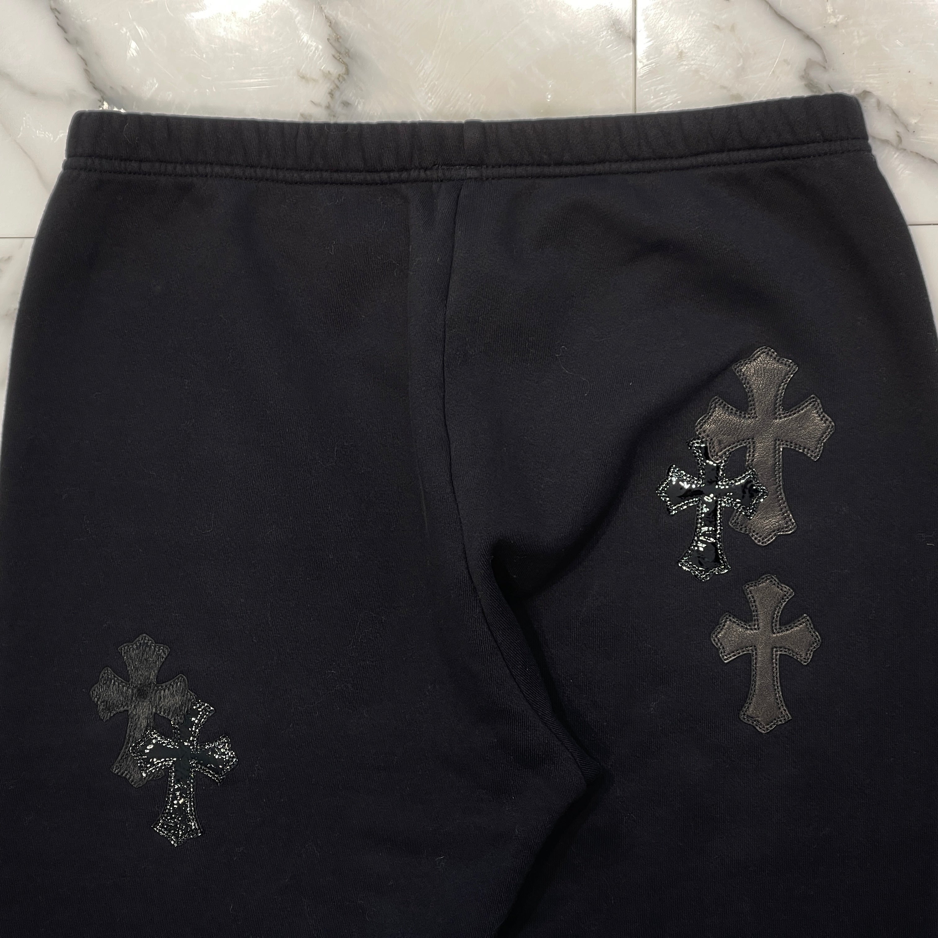 CHROME HEARTS GRP Y NOT Harako & Leather Cross Patch Sweat Pants Size M クロムハーツ ワイノット ハラコ&レザー クロスパッチ スウェットパンツ サイズM