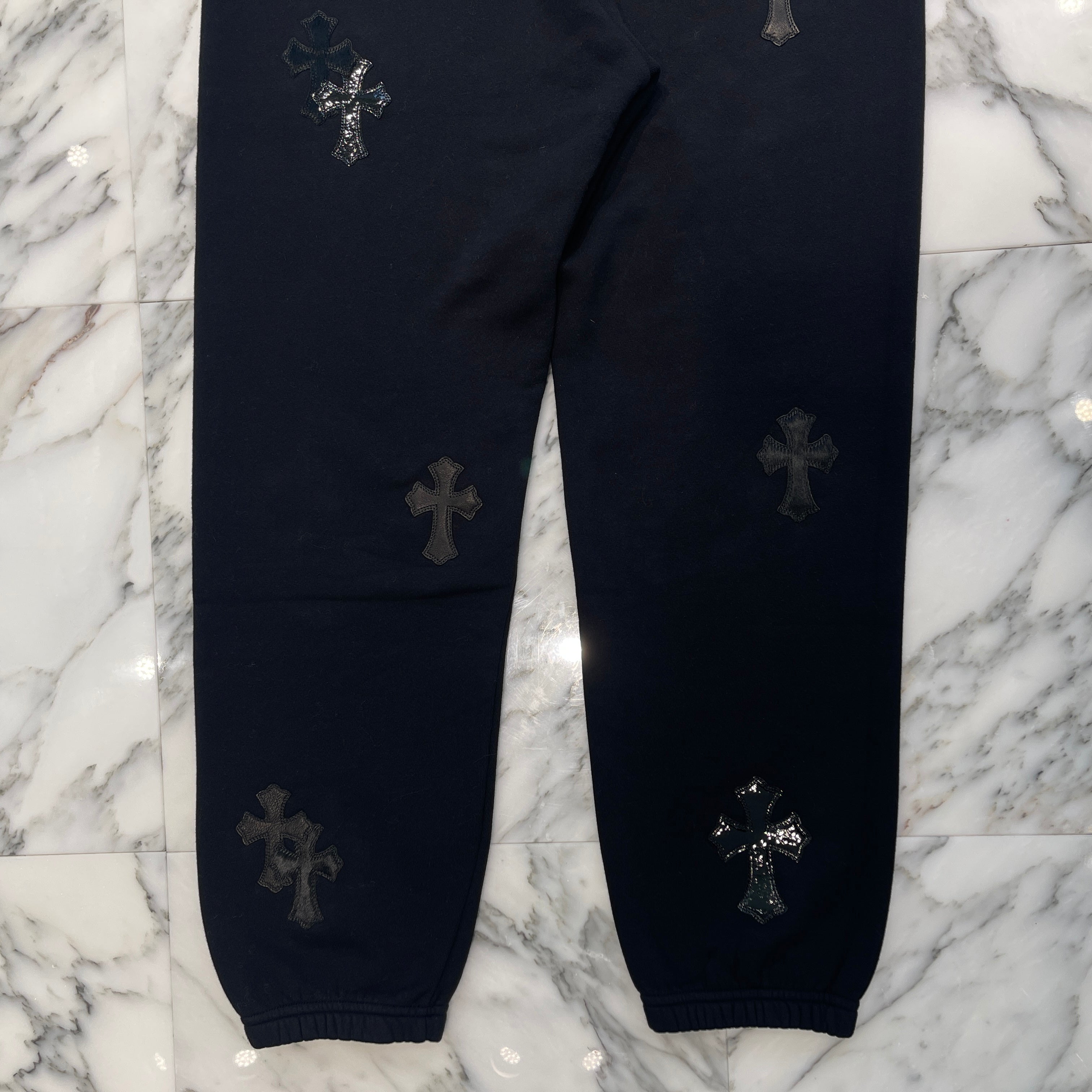 CHROME HEARTS GRP Y NOT Harako & Leather Cross Patch Sweat Pants Size M クロムハーツ ワイノット ハラコ&レザー クロスパッチ スウェットパンツ サイズM