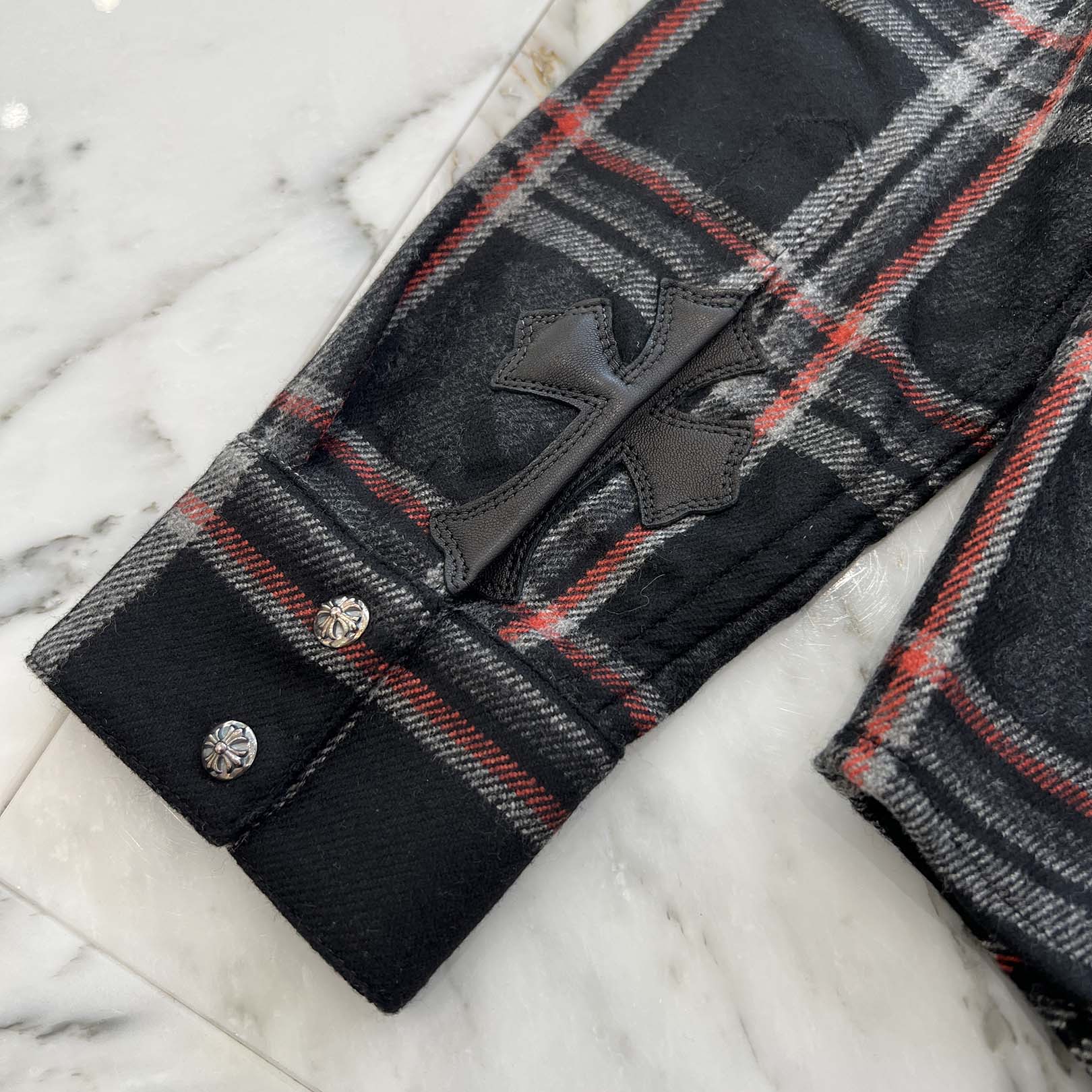 CHROME HEARTS 2025SS Y NOT Cross Ball Button Cashmere Check Shirt Size M クロムハーツ ワイノット クロスボールボタン カシミヤ チェックシャツ サイズM