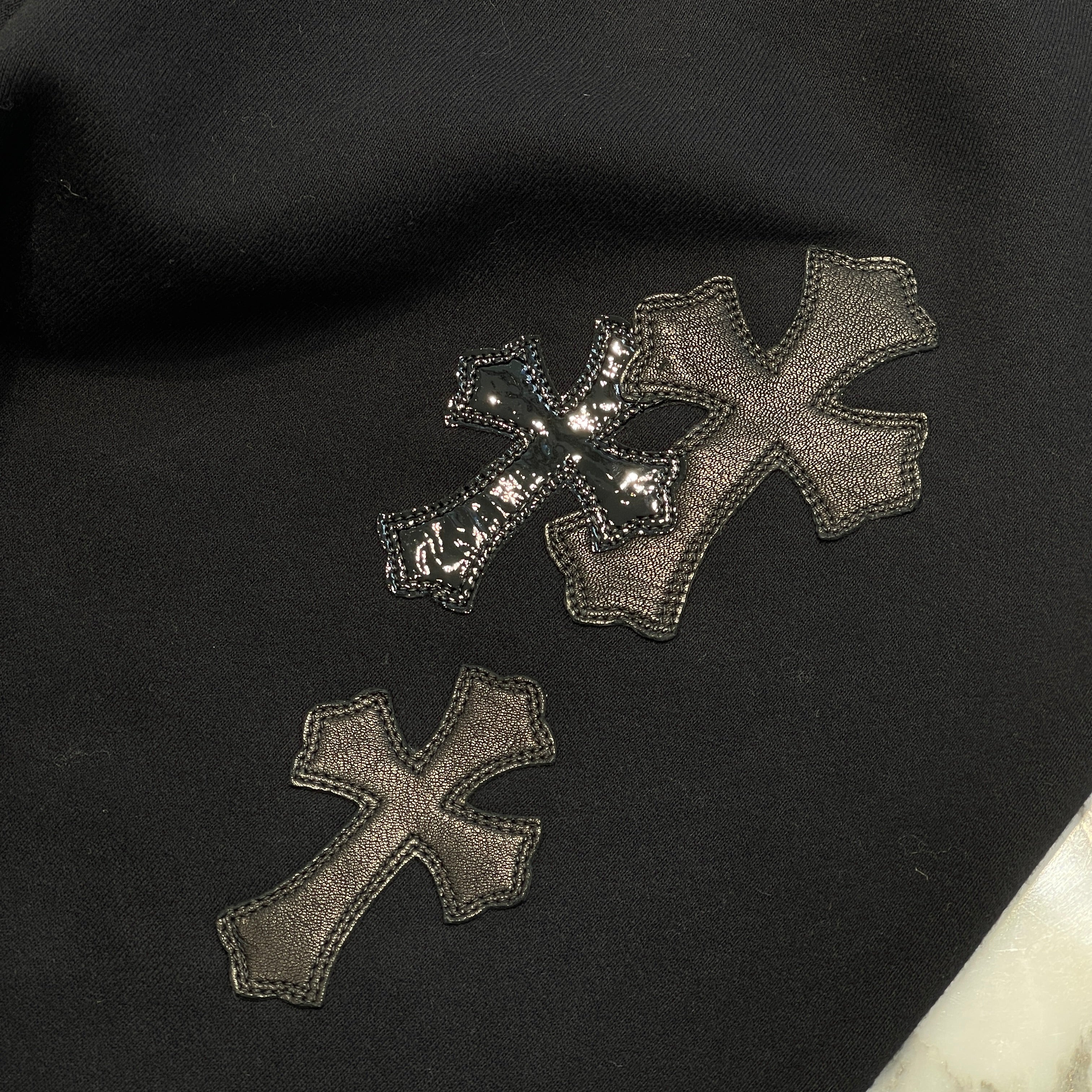 CHROME HEARTS GRP Y NOT Harako & Leather Cross Patch Sweat Pants