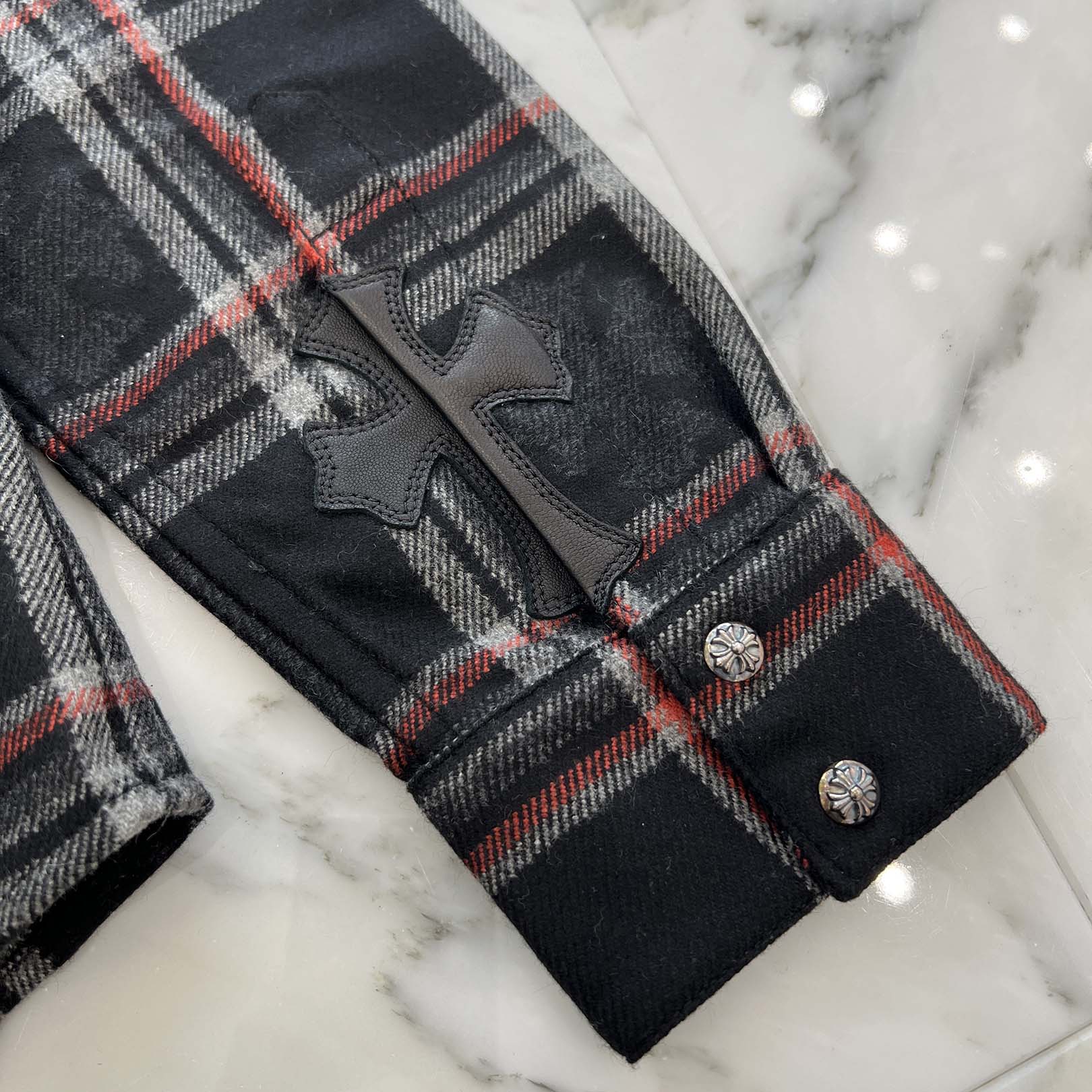 CHROME HEARTS 2025SS Y NOT Cross Ball Button Cashmere Check Shirt Size M クロムハーツ ワイノット クロスボールボタン カシミヤ チェックシャツ サイズM