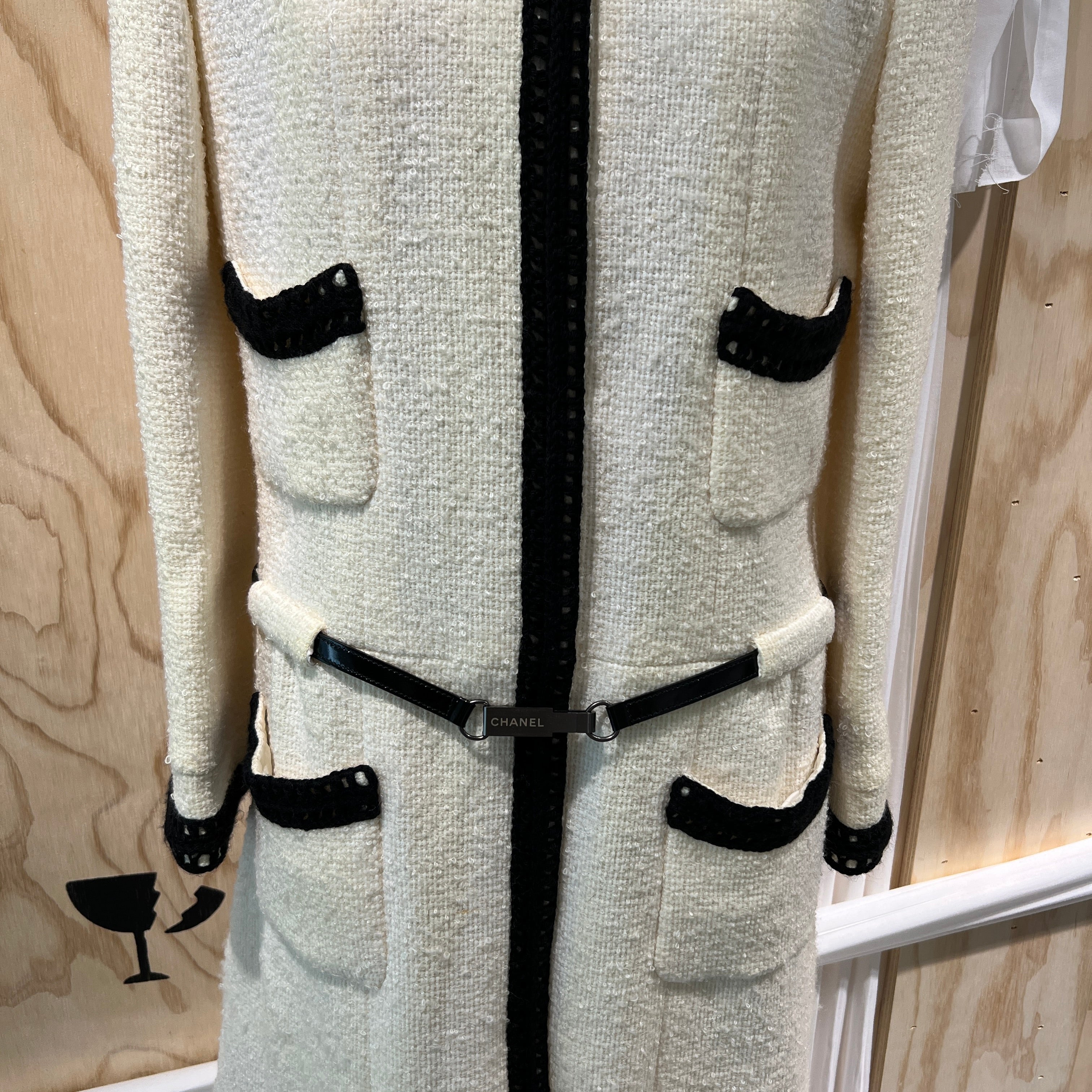 CHANEL Vintage Tweed Collarless Long Coat P16295V08789 Size 40 シャネル ヴィンテージ ツイード ノーカラー ロングコート サイズ40