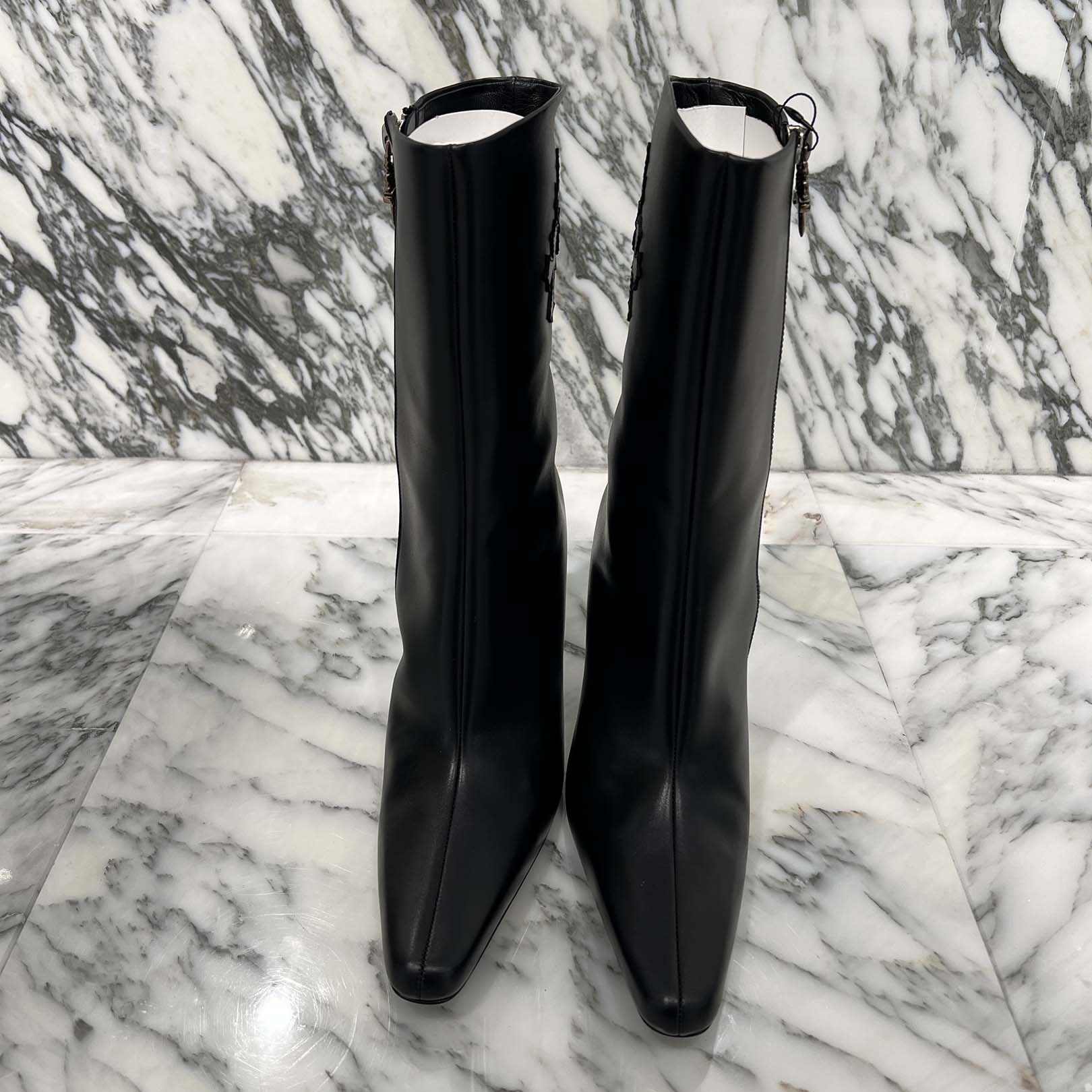 CHROME HEARTS SUGER JONES Triple Cross Leather Patch Heel boots Size 39(約24.0cm) クロムハーツ シュガージョーンズ トリプルクロス レザーパッチ ヒールブーツ サイズ39(約24.0cm)