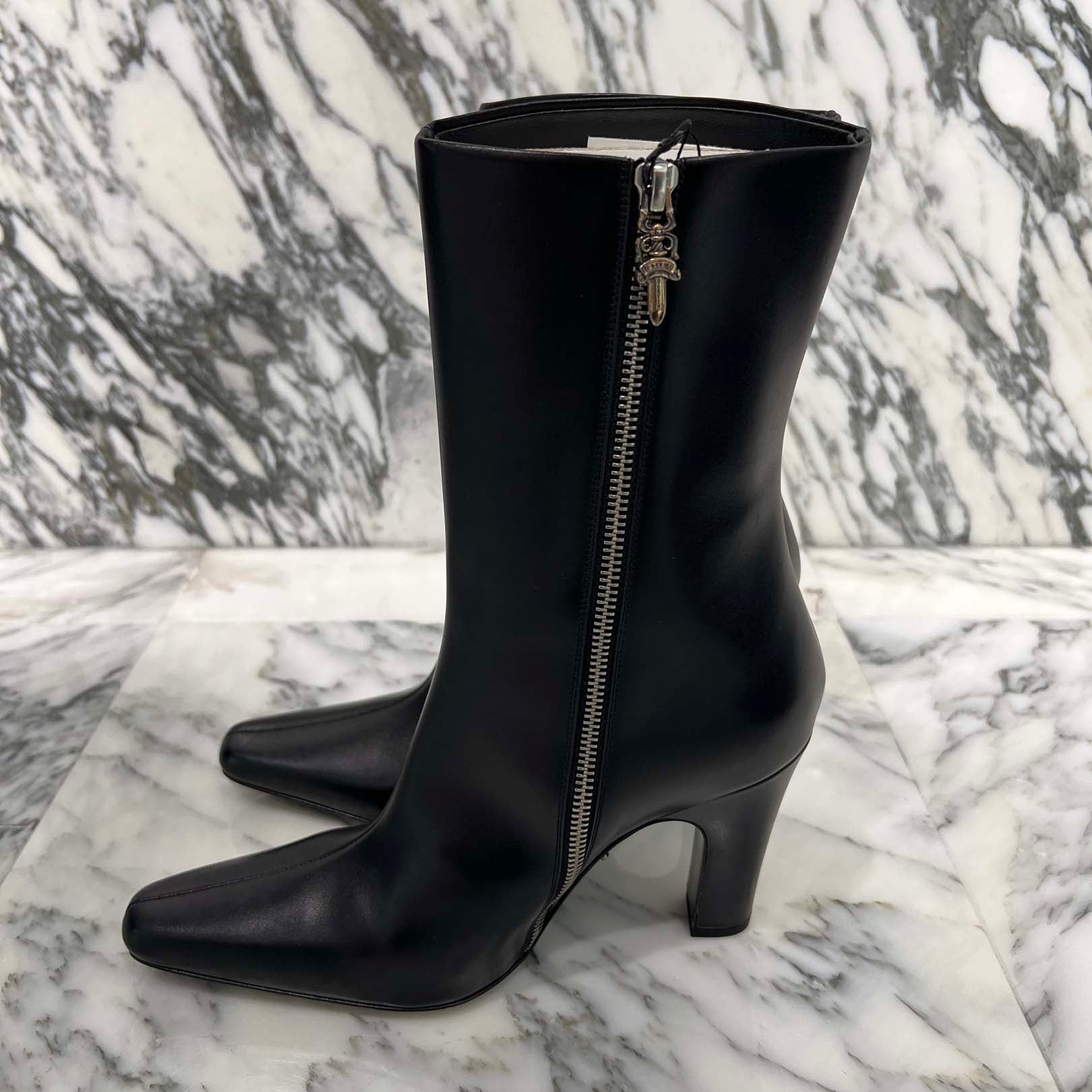 CHROME HEARTS SUGER JONES Triple Cross Leather Patch Heel boots Size 39(約24.0cm) クロムハーツ シュガージョーンズ トリプルクロス レザーパッチ ヒールブーツ サイズ39(約24.0cm)