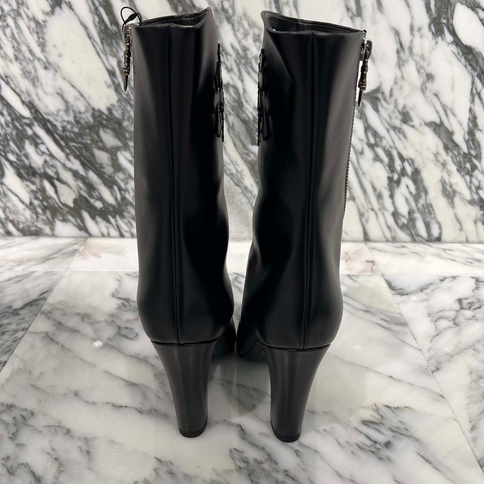 CHROME HEARTS SUGER JONES Triple Cross Leather Patch Heel boots Size 39(約24.0cm) クロムハーツ シュガージョーンズ トリプルクロス レザーパッチ ヒールブーツ サイズ39(約24.0cm)