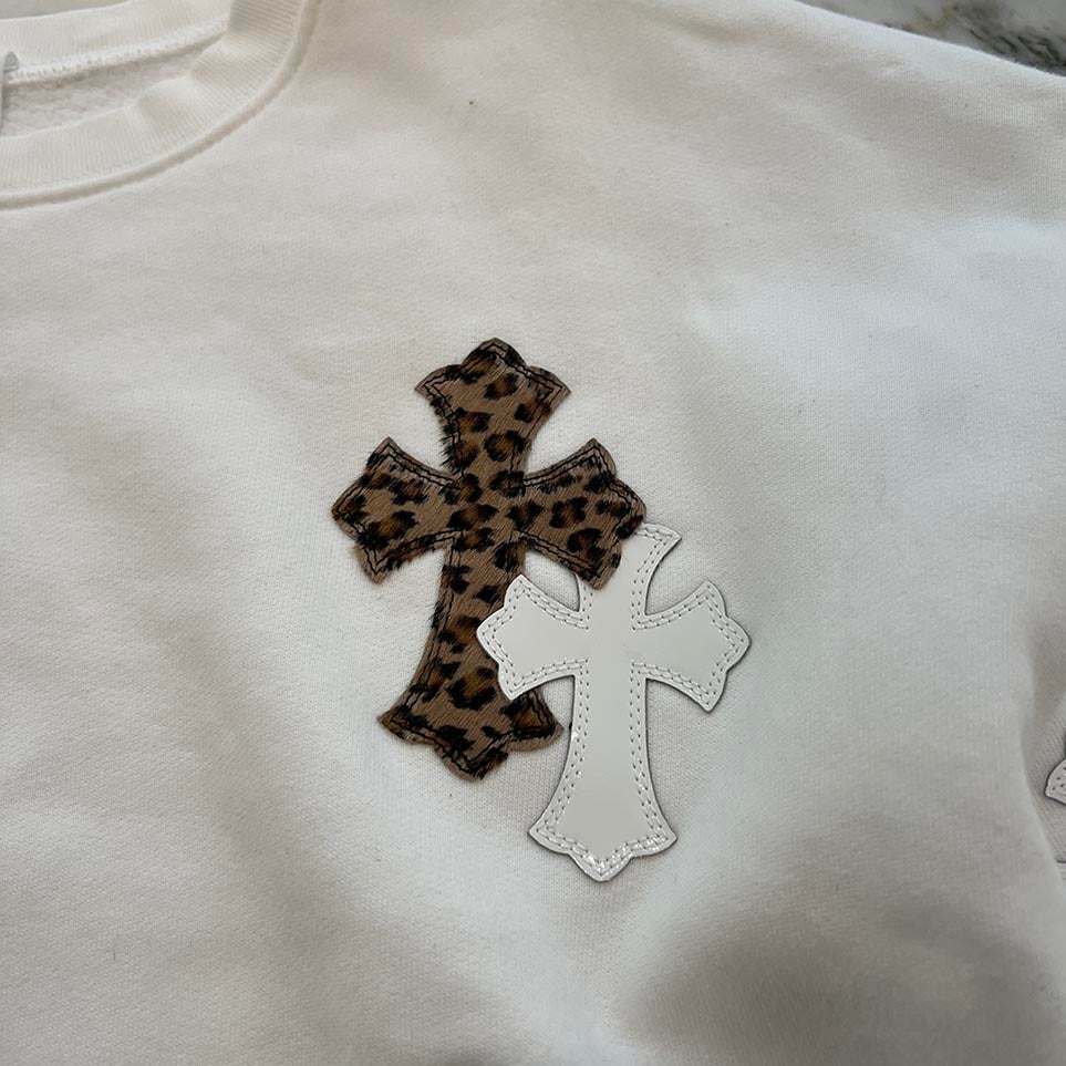 CHROME HEARTS Y NOT Multi Leather Cross Patch Sweatshirt Size M クロムハーツ ワイノット マルチレザークロスパッチ スウェットシャツ サイズM