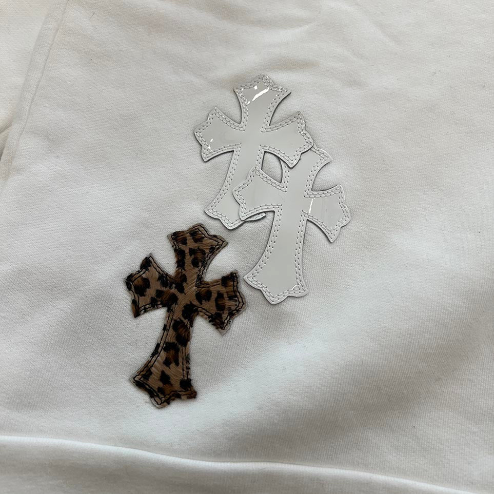 CHROME HEARTS Y NOT Multi Leather Cross Patch Sweatshirt Size M
