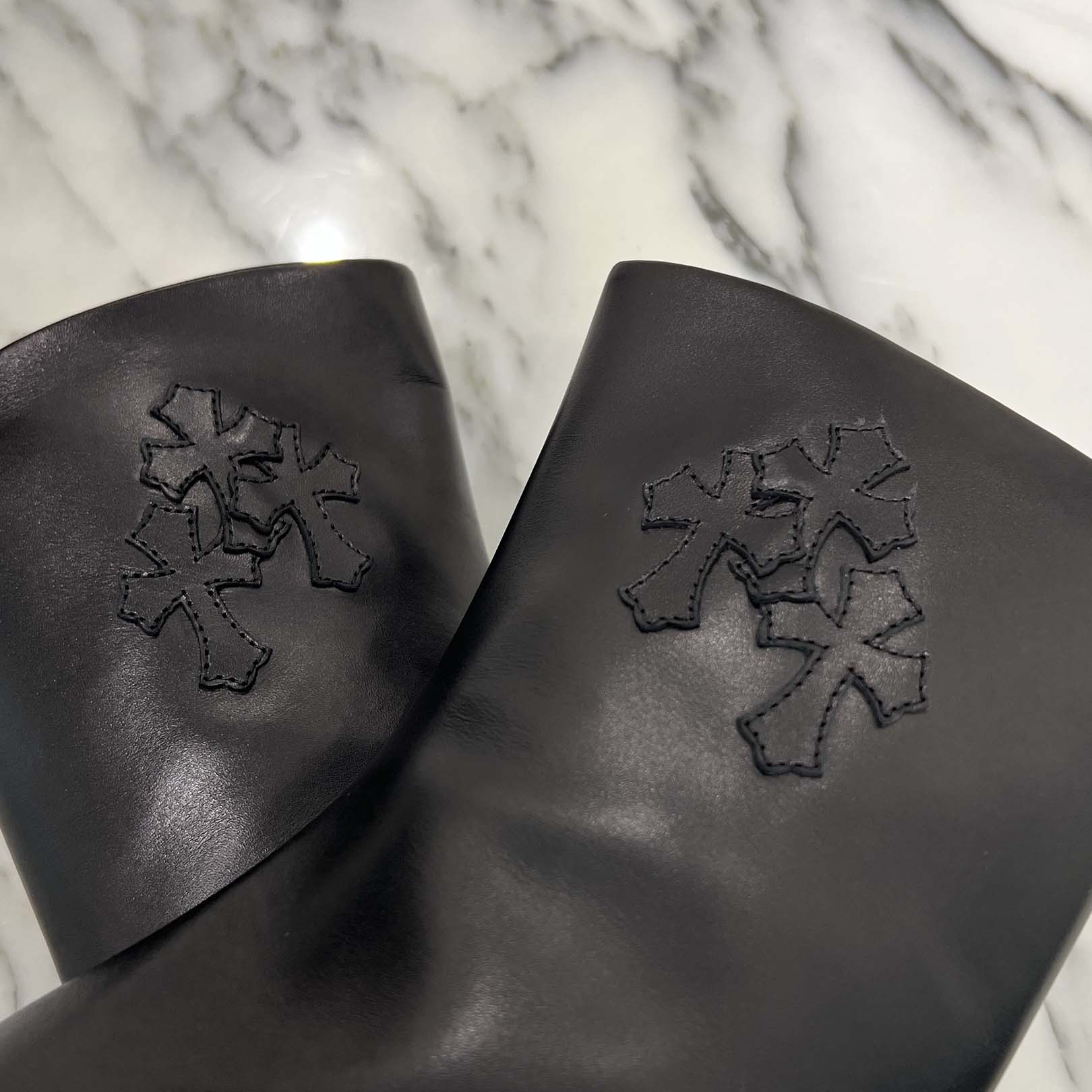 CHROME HEARTS SUGER JONES Triple Cross Leather Patch Heel boots Size 39(約24.0cm) クロムハーツ シュガージョーンズ トリプルクロス レザーパッチ ヒールブーツ サイズ39(約24.0cm)