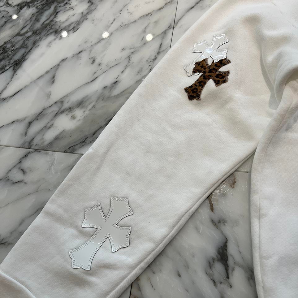 CHROME HEARTS Y NOT Multi Leather Cross Patch Sweatshirt Size M