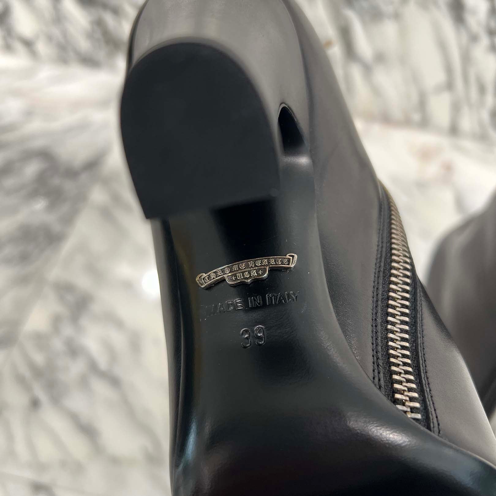 CHROME HEARTS SUGER JONES Triple Cross Leather Patch Heel boots Size 39(約24.0cm) クロムハーツ シュガージョーンズ トリプルクロス レザーパッチ ヒールブーツ サイズ39(約24.0cm)