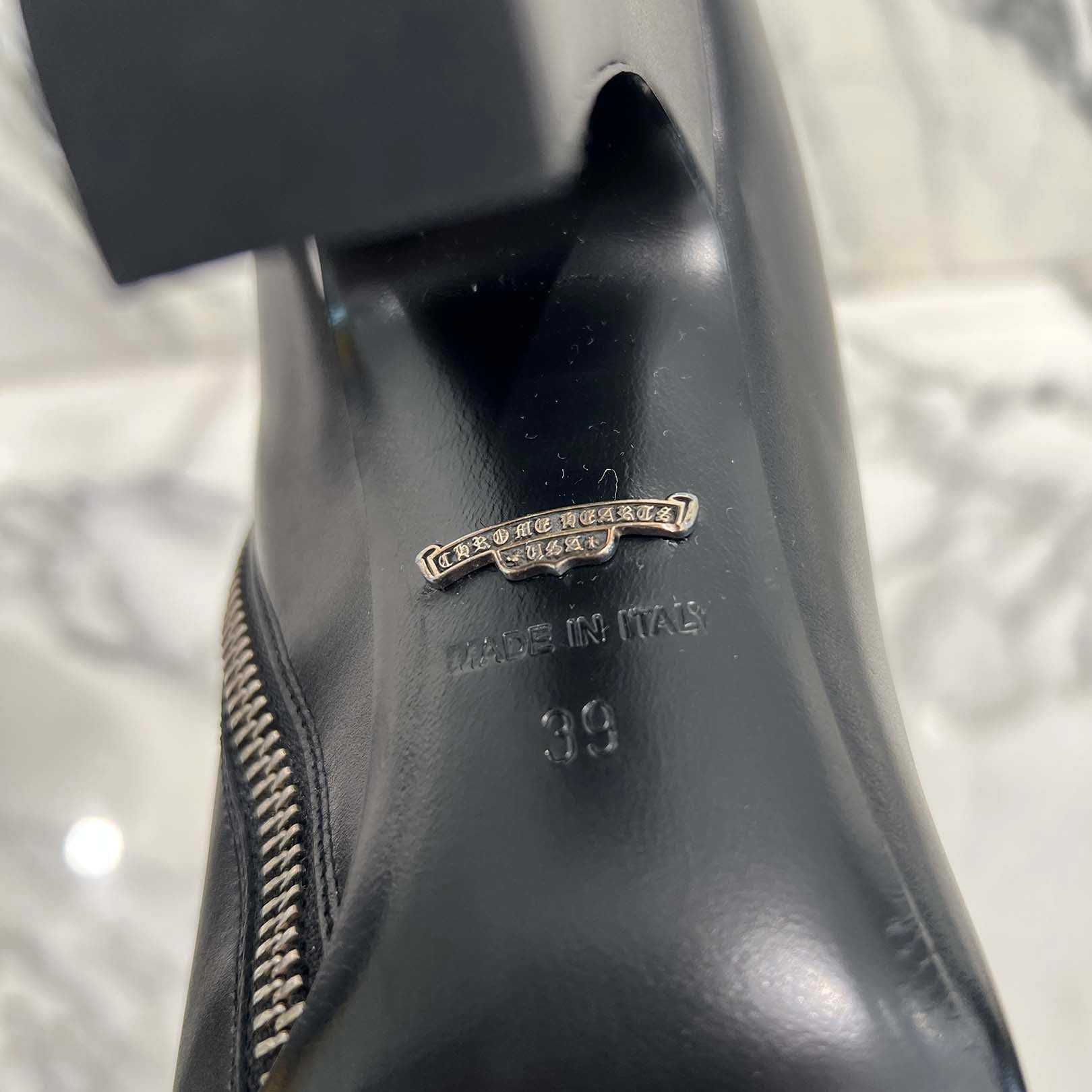 CHROME HEARTS SUGER JONES Triple Cross Leather Patch Heel boots Size 39(約24.0cm) クロムハーツ シュガージョーンズ トリプルクロス レザーパッチ ヒールブーツ サイズ39(約24.0cm)