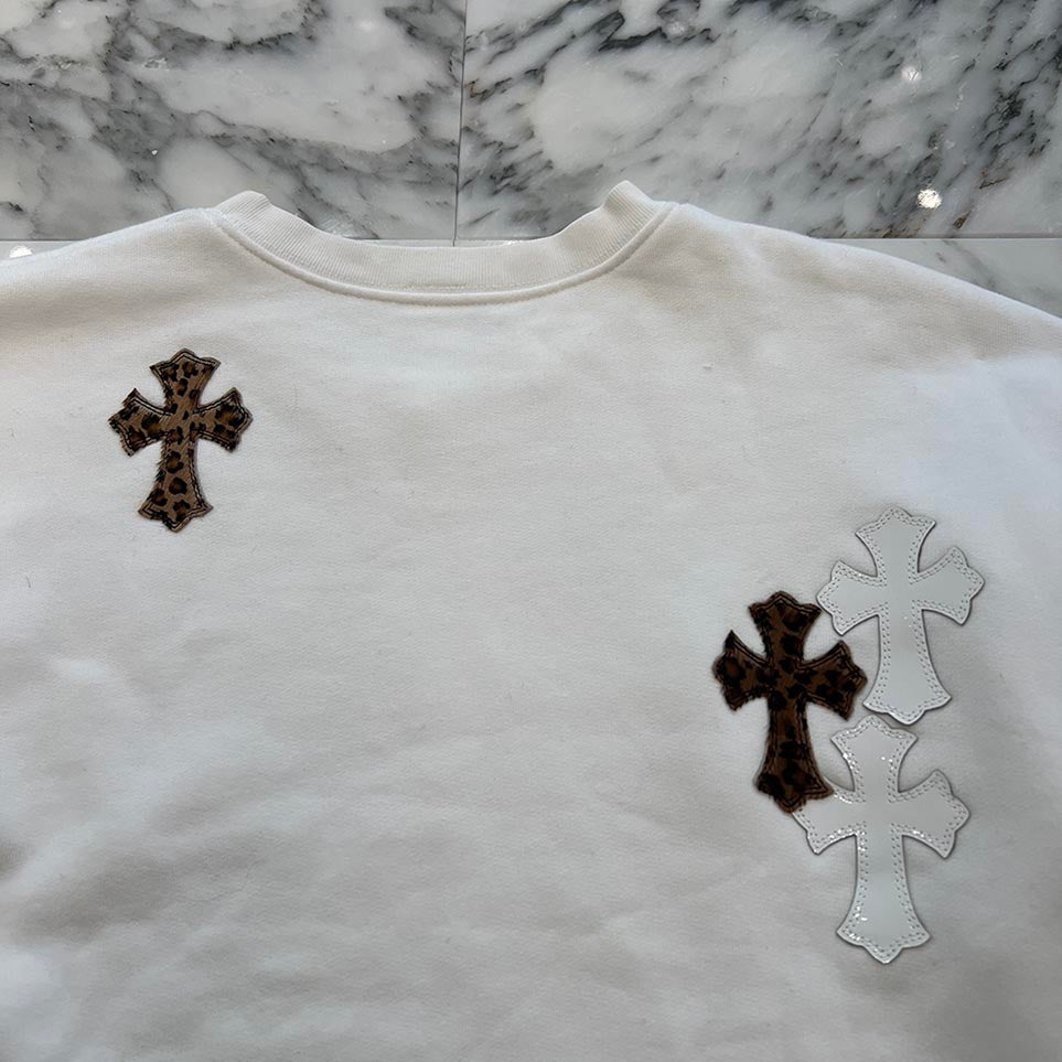 CHROME HEARTS Y NOT Multi Leather Cross Patch Sweatshirt Size M