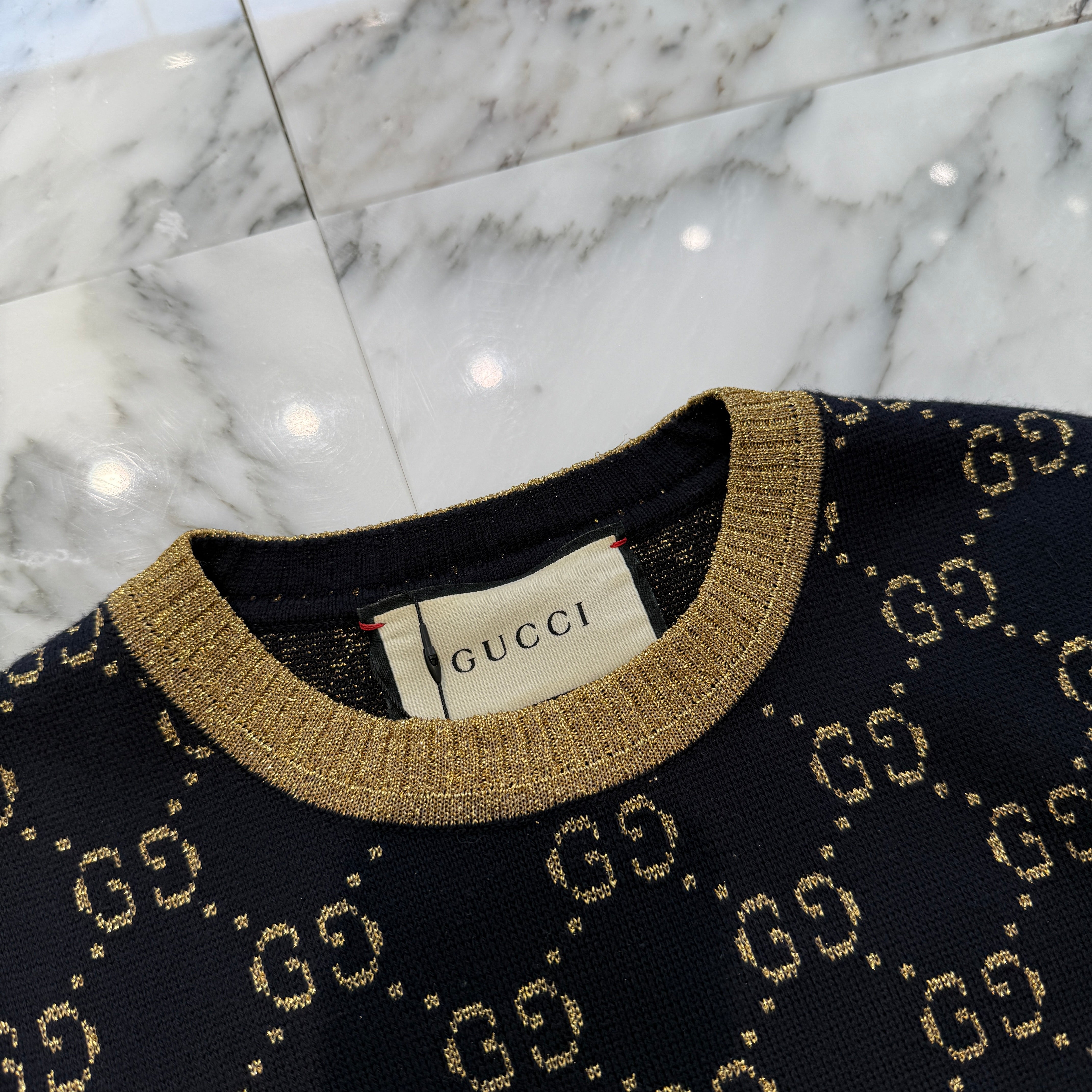 GUCCI 2018AW GG Cotton Glitter Jacquard Knit Shirt 526759 X9W83 Size XS グッチ GG コットン グリッター ジャカード ニットシャツ サイズXS