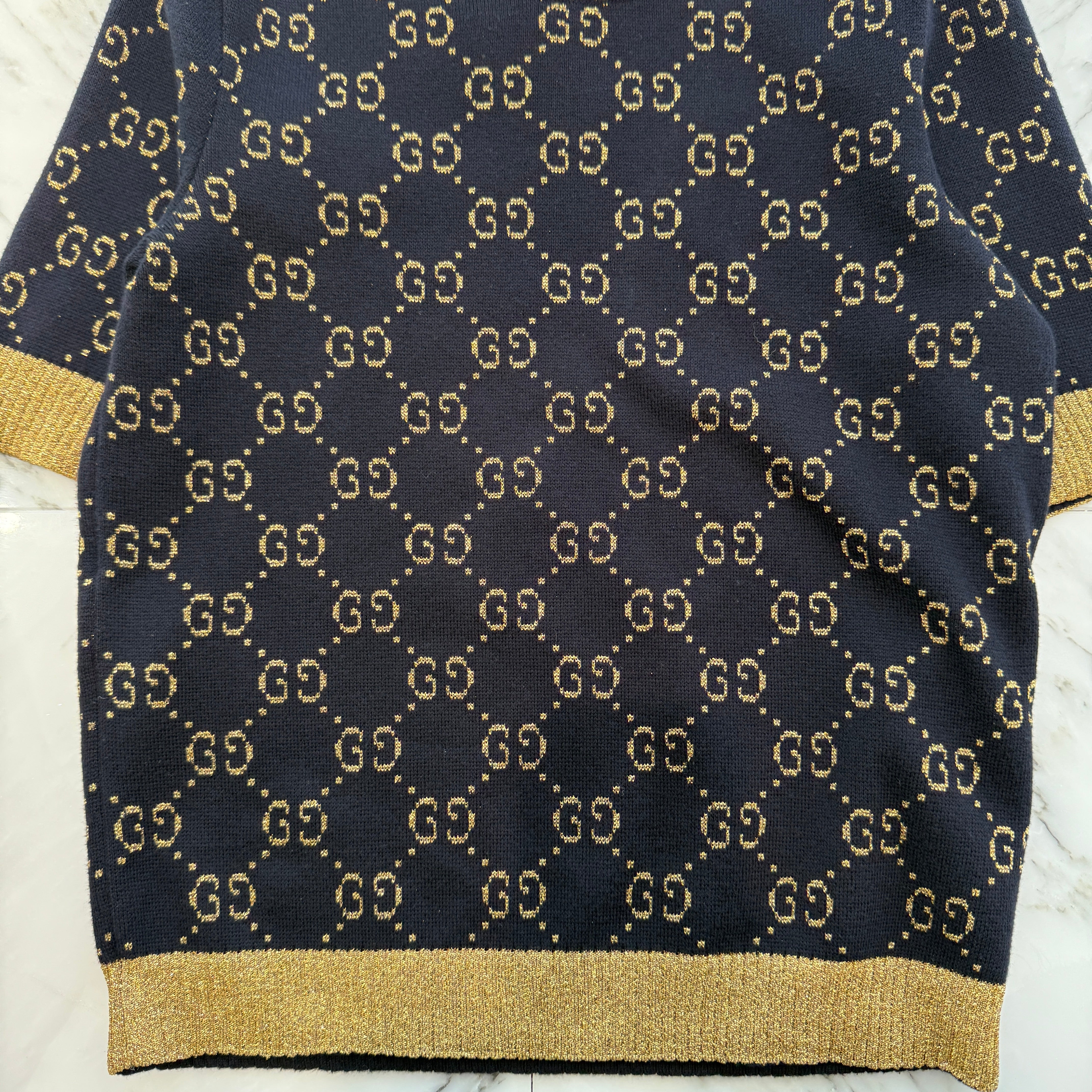 GUCCI 2018AW GG Cotton Glitter Jacquard Knit Shirt 526759 X9W83 Size XS グッチ GG コットン グリッター ジャカード ニットシャツ サイズXS