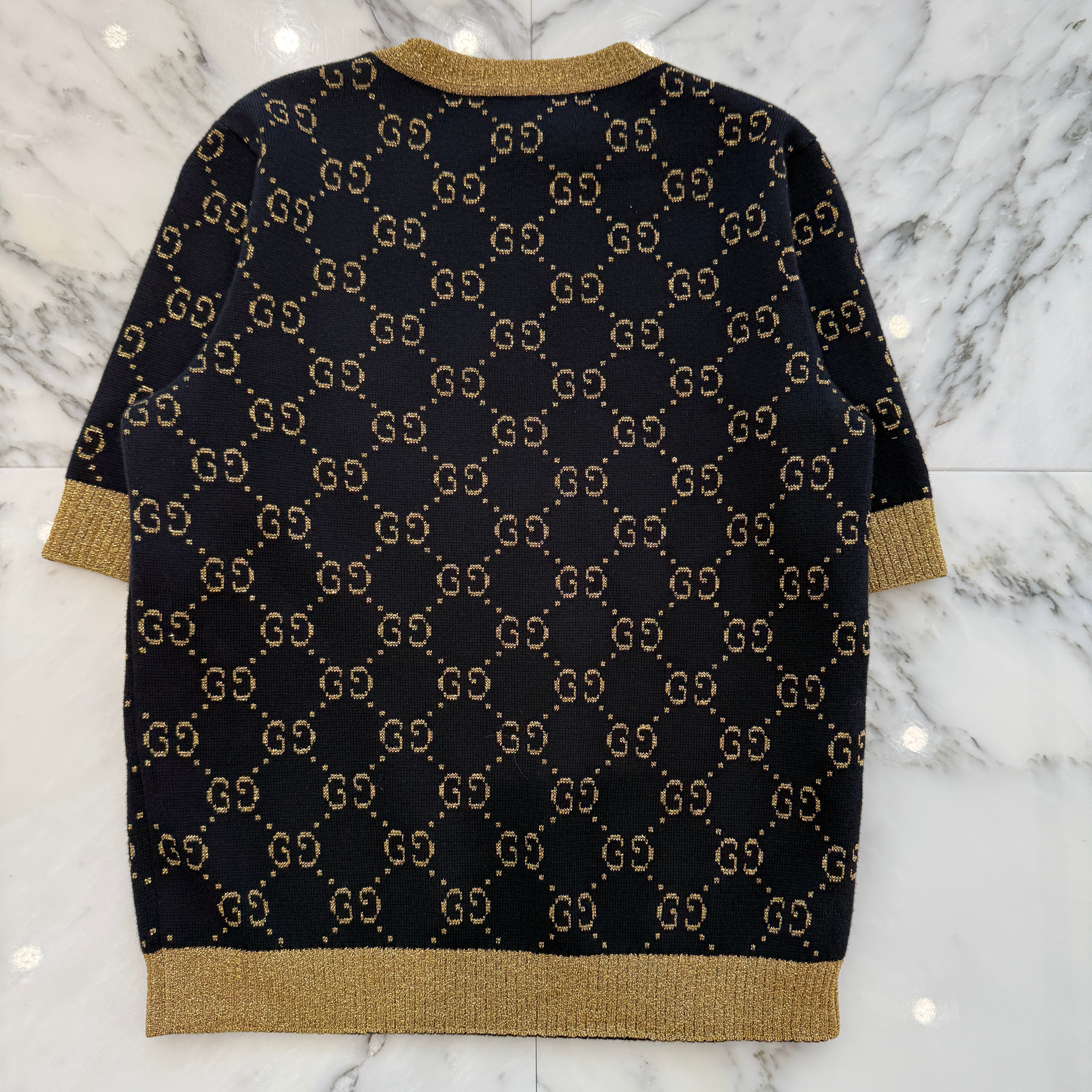 GUCCI 2018AW GG Cotton Glitter Jacquard Knit Shirt 526759 X9W83 Size XS グッチ GG コットン グリッター ジャカード ニットシャツ サイズXS